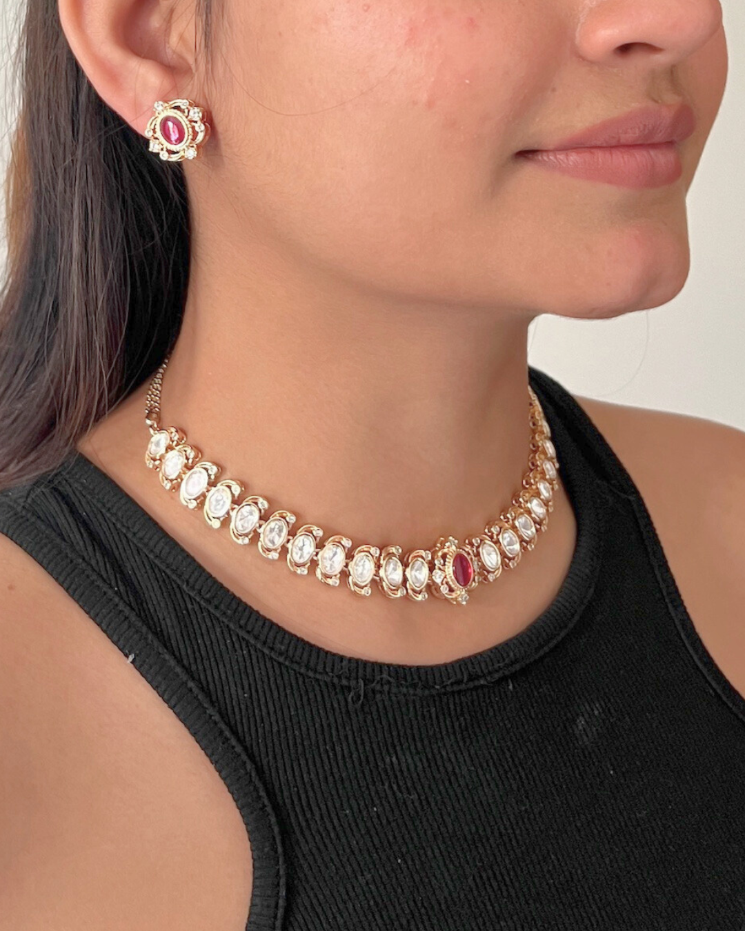 Sleek Ruby Rose Gold Moissanite Necklace