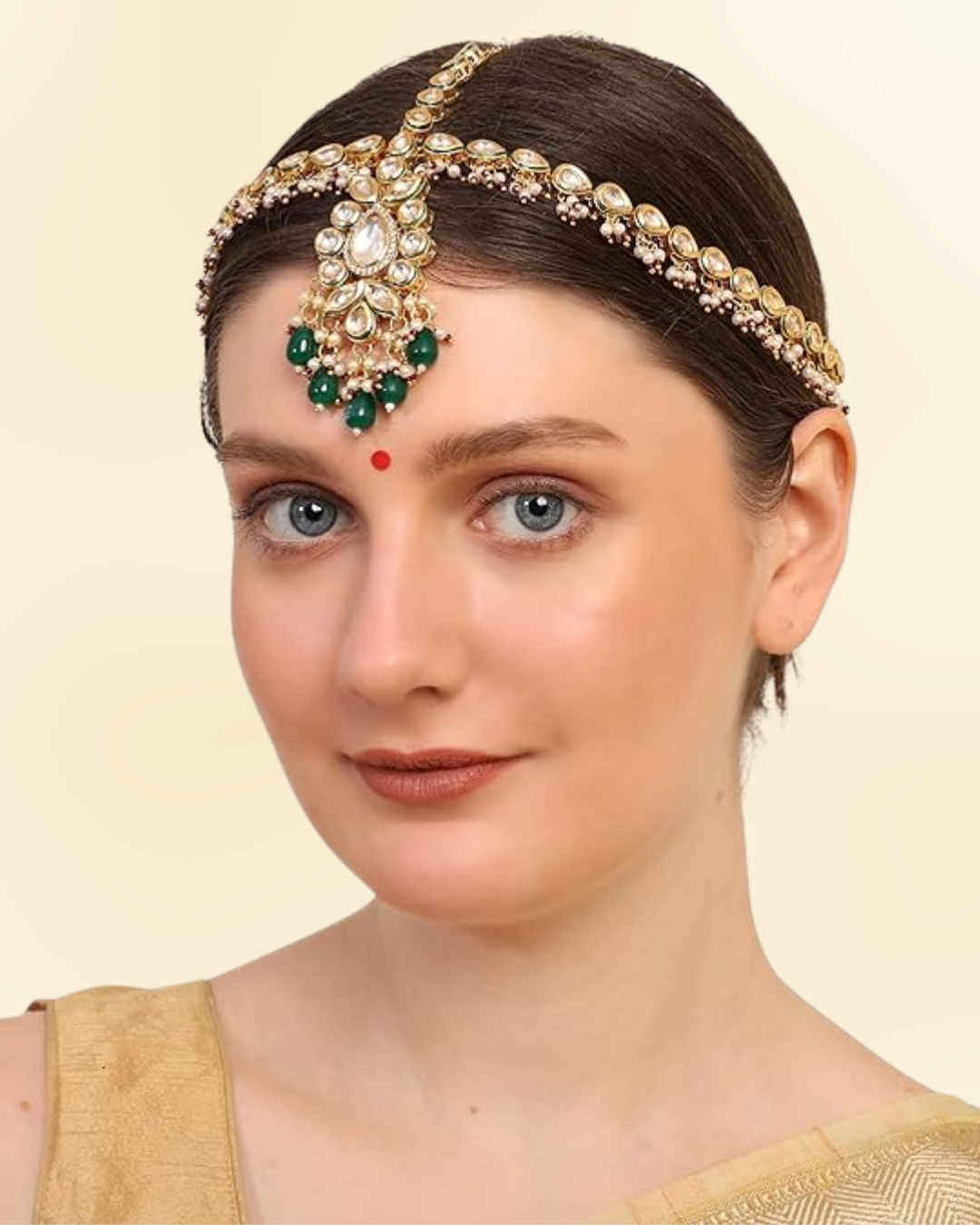 Green Kundan Mathapatti/ Sheeshfool