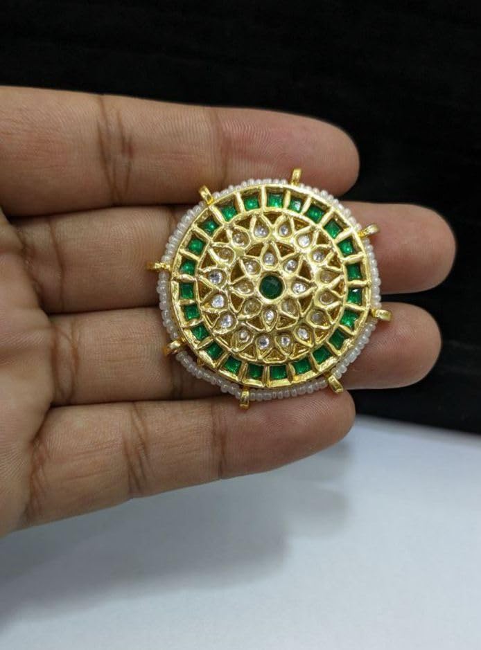 Round Green Adjustable Kundan Ring