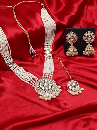 Jewellity White Necklace WIth Earring Kundan Jhumka And Maang Tika Set | Fancy Jewellery For Wedding, Festive, Engagement, Anniversary For Women's And Girl's