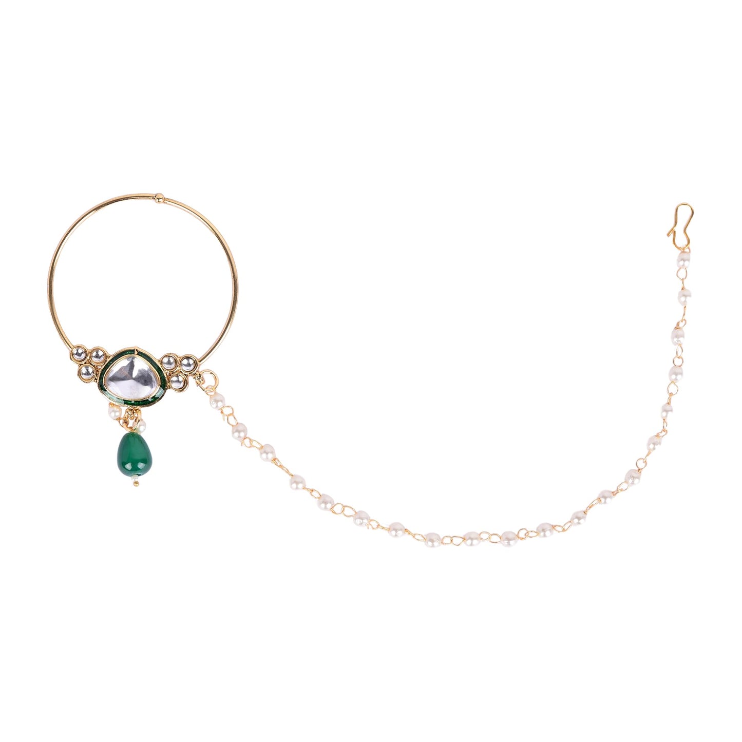 Traditional Bridal Nath Nose Ring with Kundan Stone