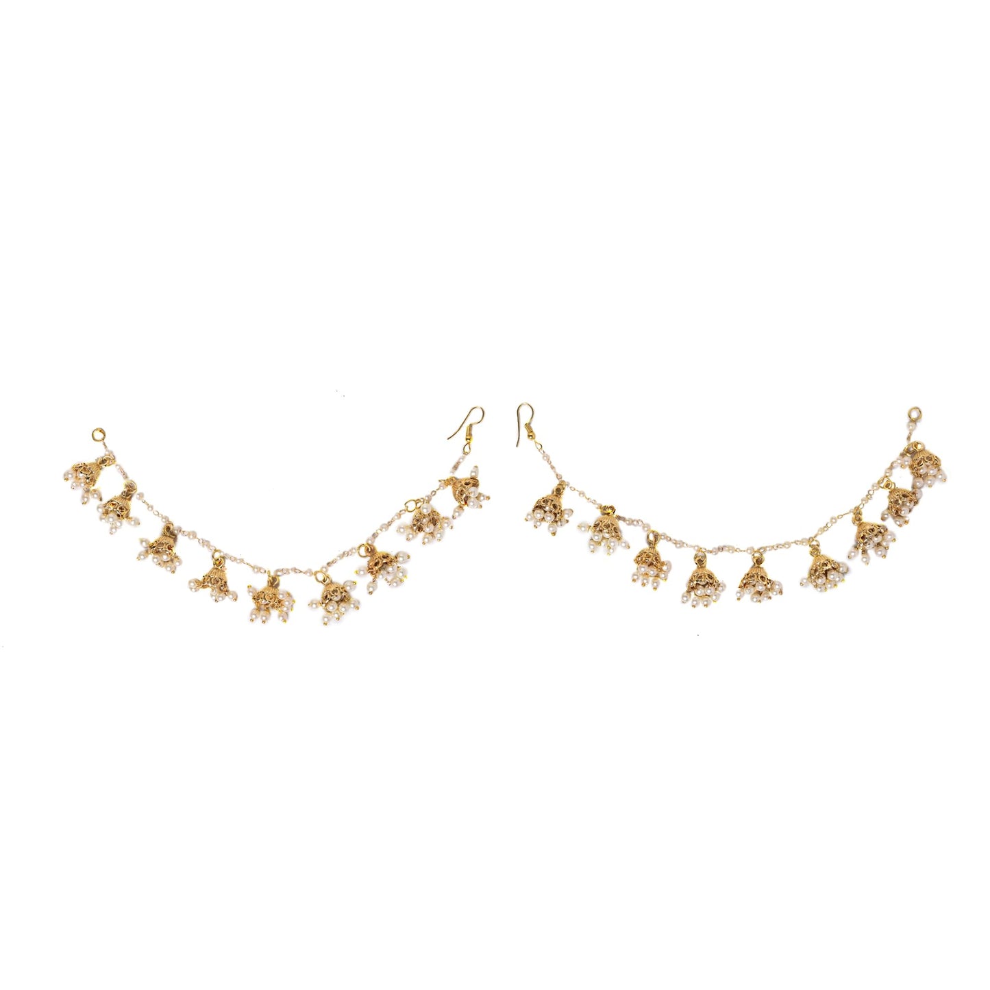 Jewellity Pearl and Gold Jhumki Hair Accessory, Ear Chain/Earring Supporter (Pair) For Girls/Women EC-206