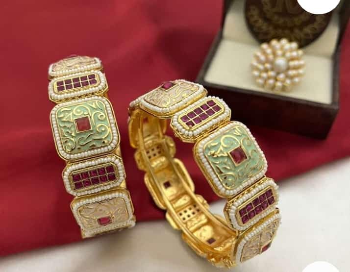 Multicolour Gold Plated Openable Bangles (Set of 2)