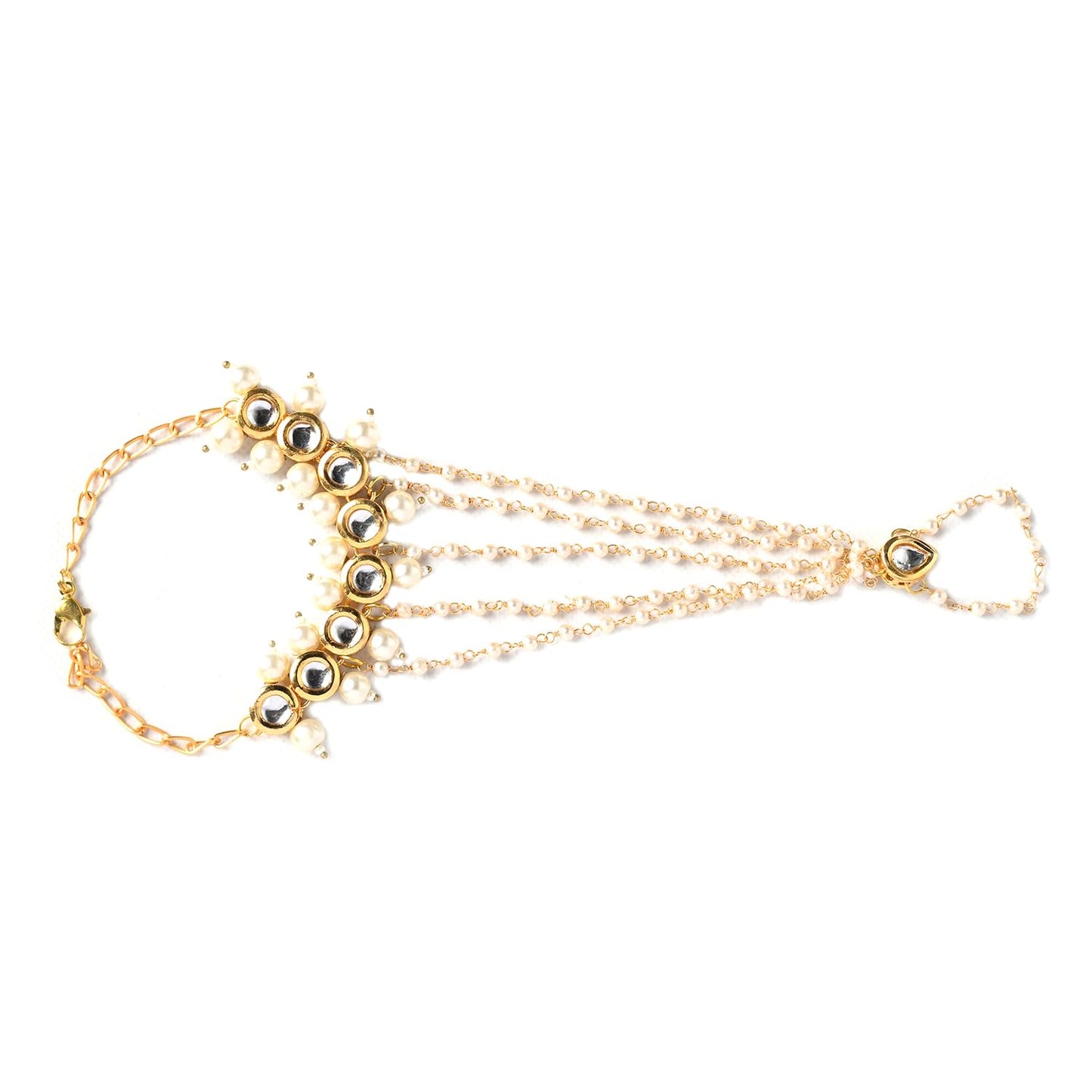 Jewellity Kundan and Pearl Bracelet/Handchain/Haathphool for Women/Girls HCK-526