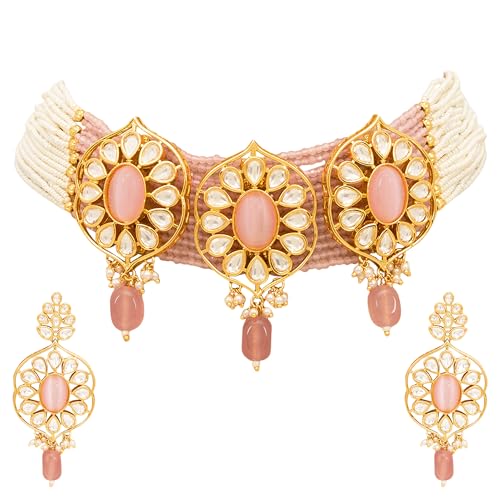 Charming Pink Polki Choker Necklace
