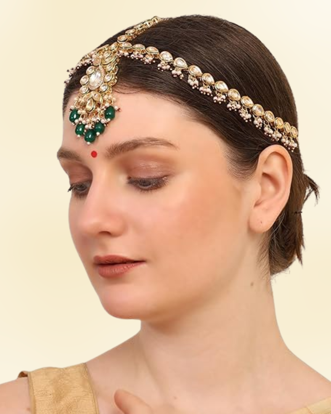 Green Kundan Mathapatti/ Sheeshfool