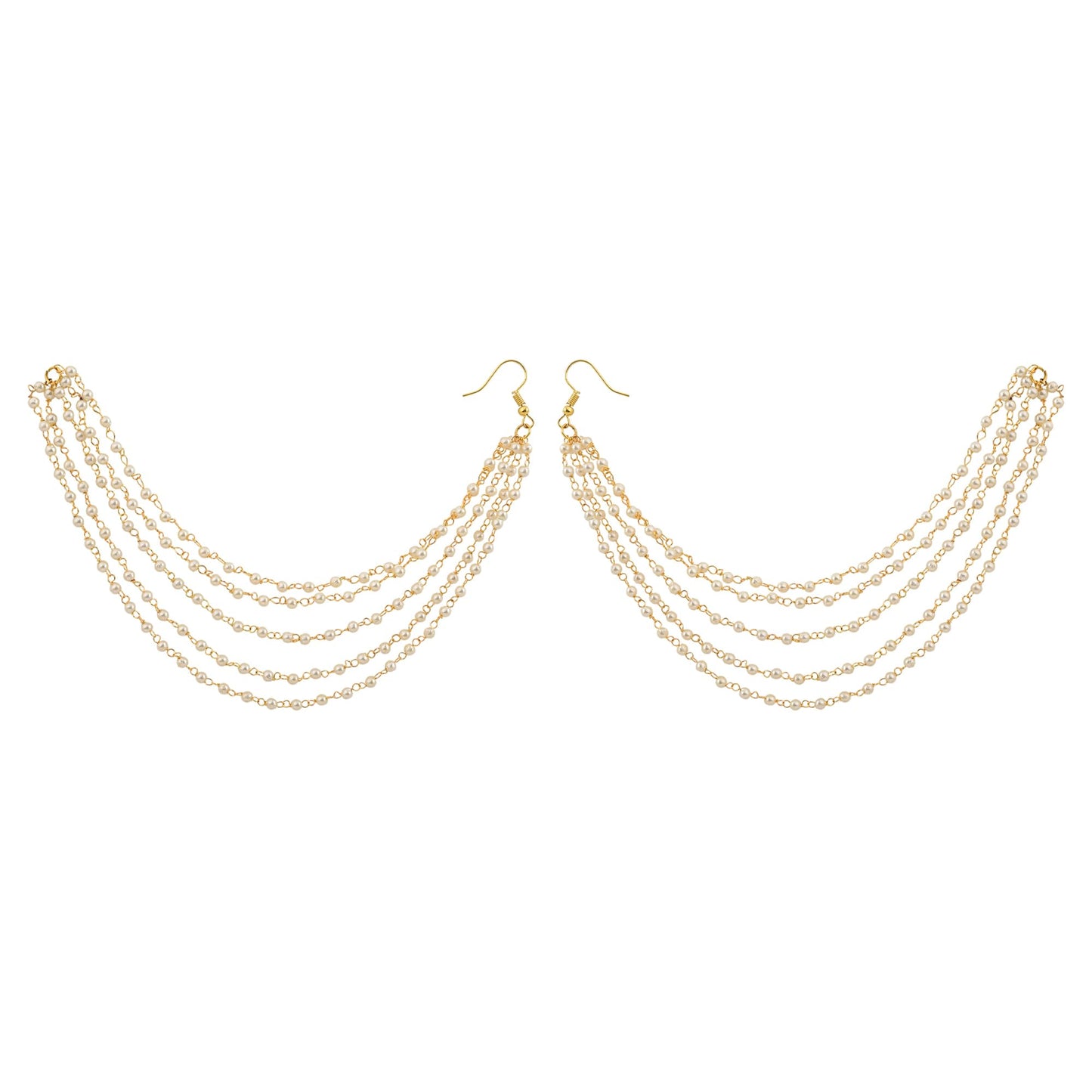 Jewellity White Pearls Ear Chains, Earring Supporter, Kaan Chain, Hair Chain for Women EC-204