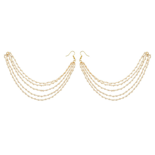 Jewellity White Pearls Ear Chains, Earring Supporter, Kaan Chain, Hair Chain for Women EC-204