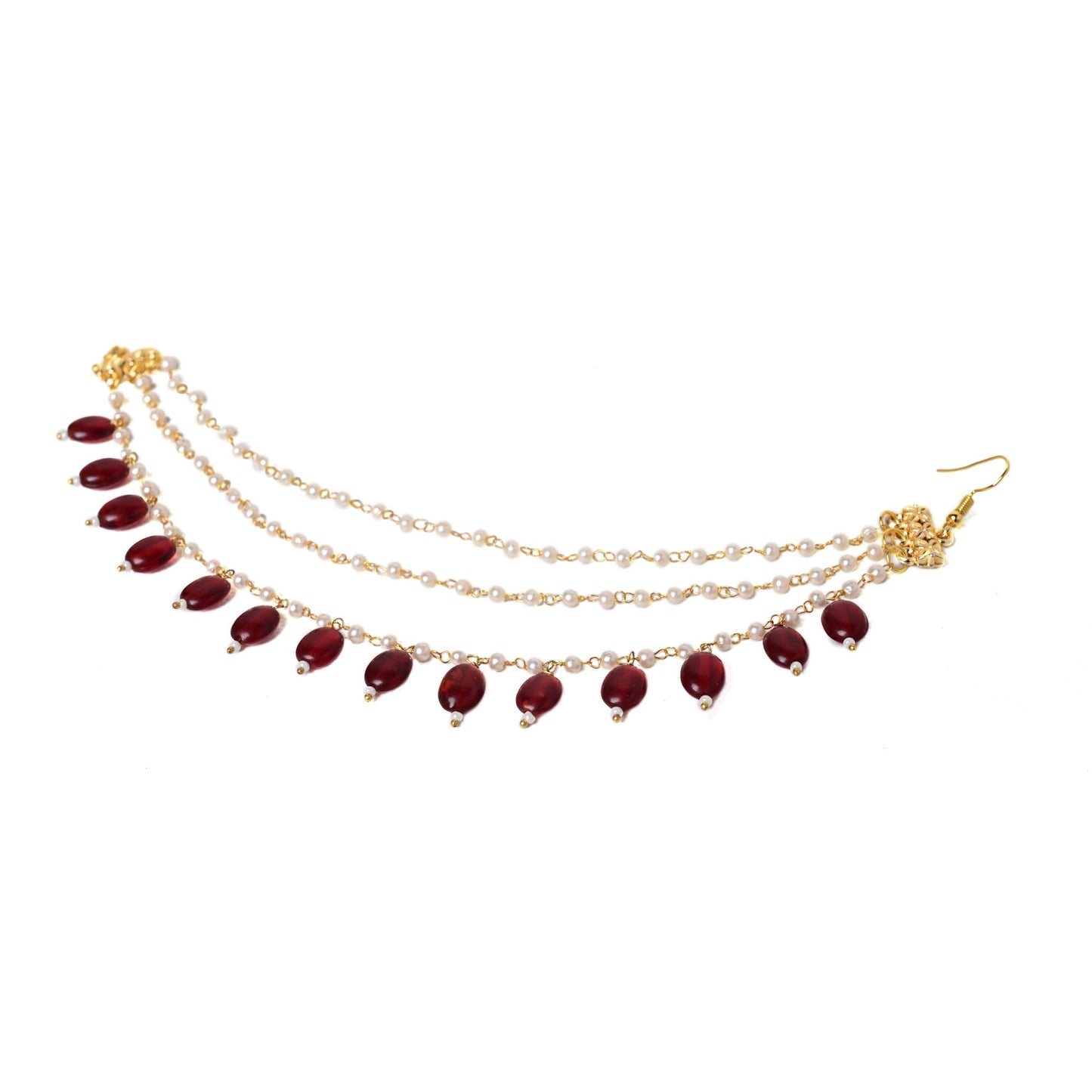 Jewellity Pearl and Ruby Red Beaded Hair Accessory Ear Chain Earring Supporter For Women/Girls EC-205