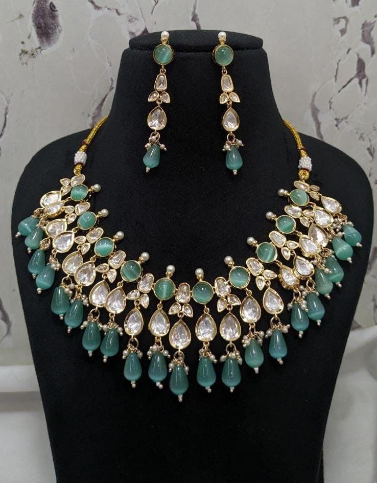 Jewellity Red AD Kundan Designer Necklace Set with Earrings Gift for Women/Girls NSK-5189