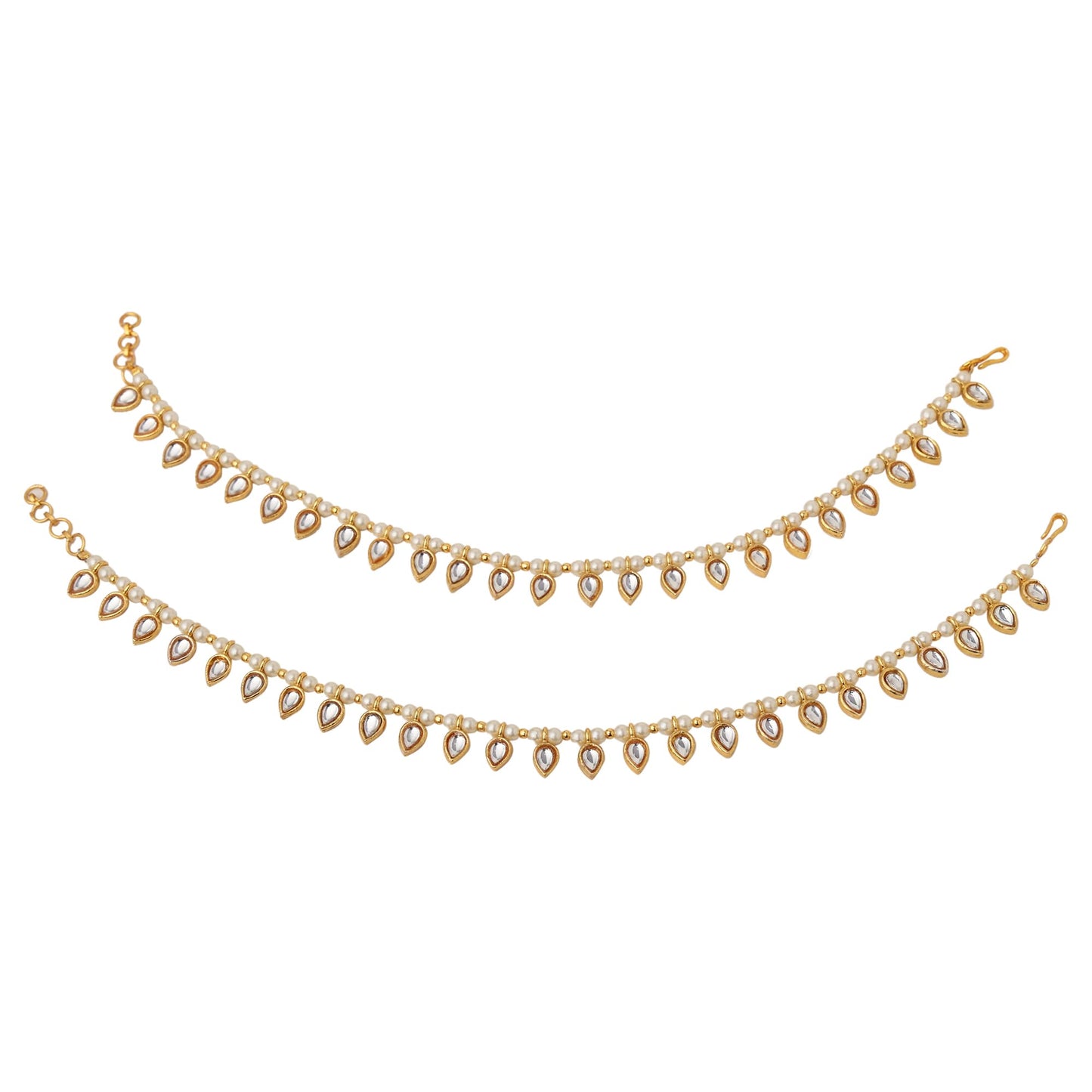 Reversible Pearl Kundan Anklets (Set of 2)