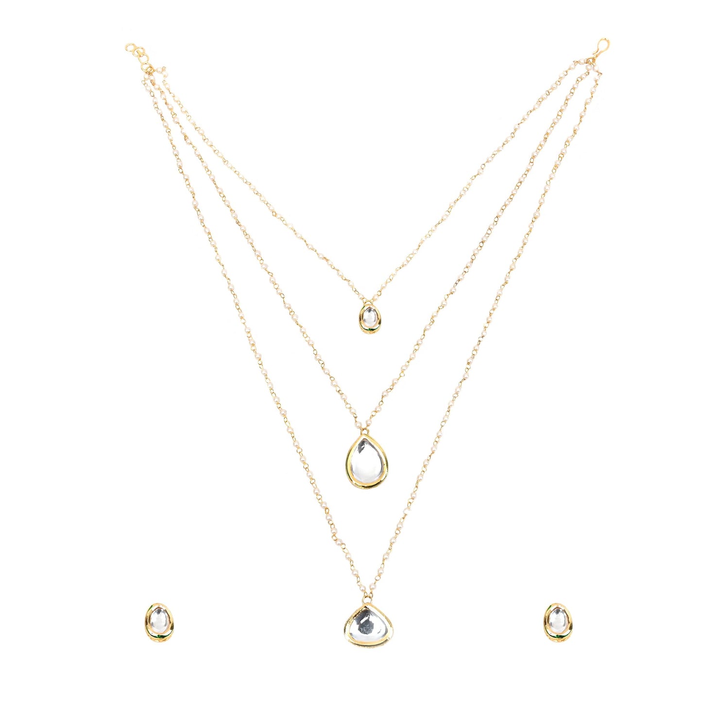Jewellity Pearls Chain Necklace Set with Gold Kundan Drops and Studs For Girls/Women NSK-5261