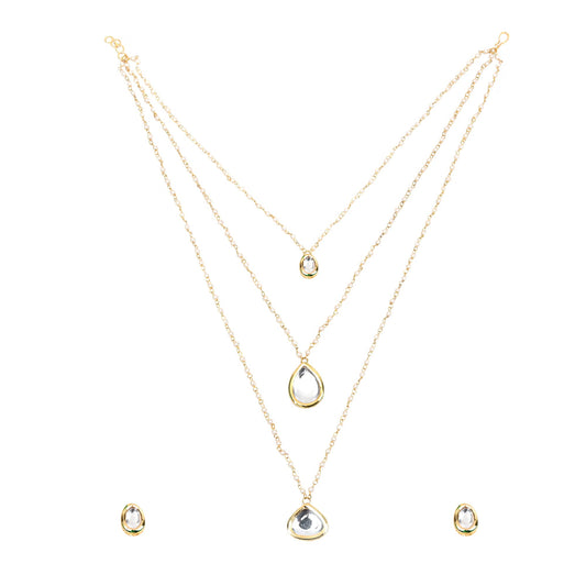 Jewellity Pearls Chain Necklace Set with Gold Kundan Drops and Studs For Girls/Women NSK-5261
