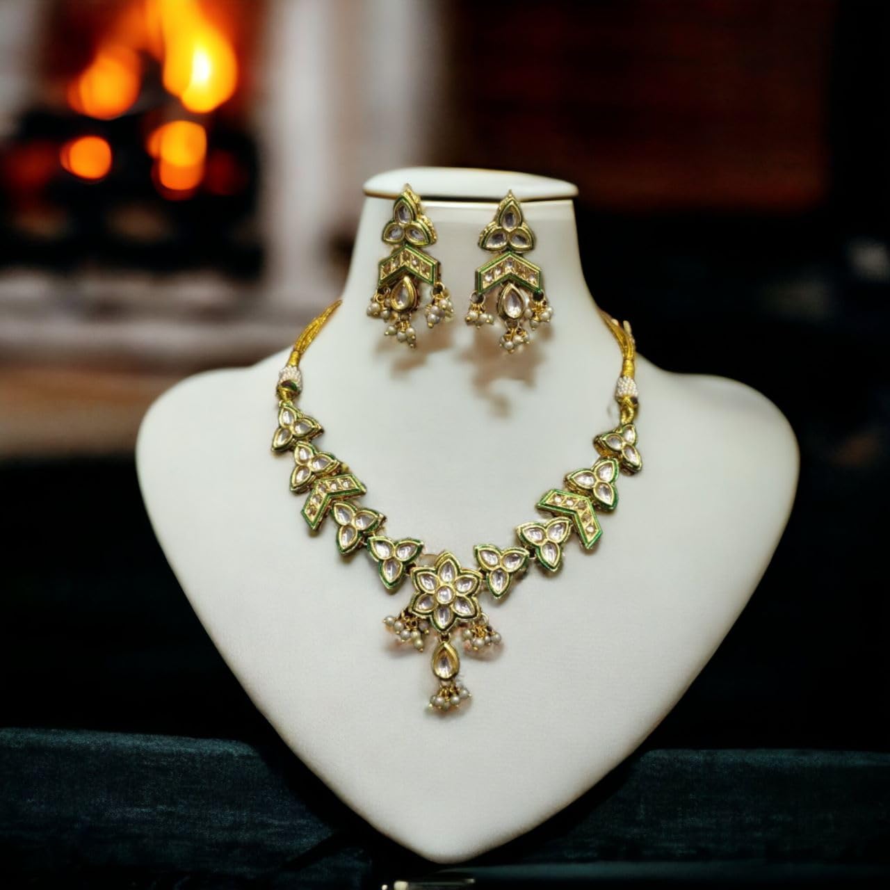 Jewellity Kundan Golden Necklace with Earrings for Girls/Women NSK-5143