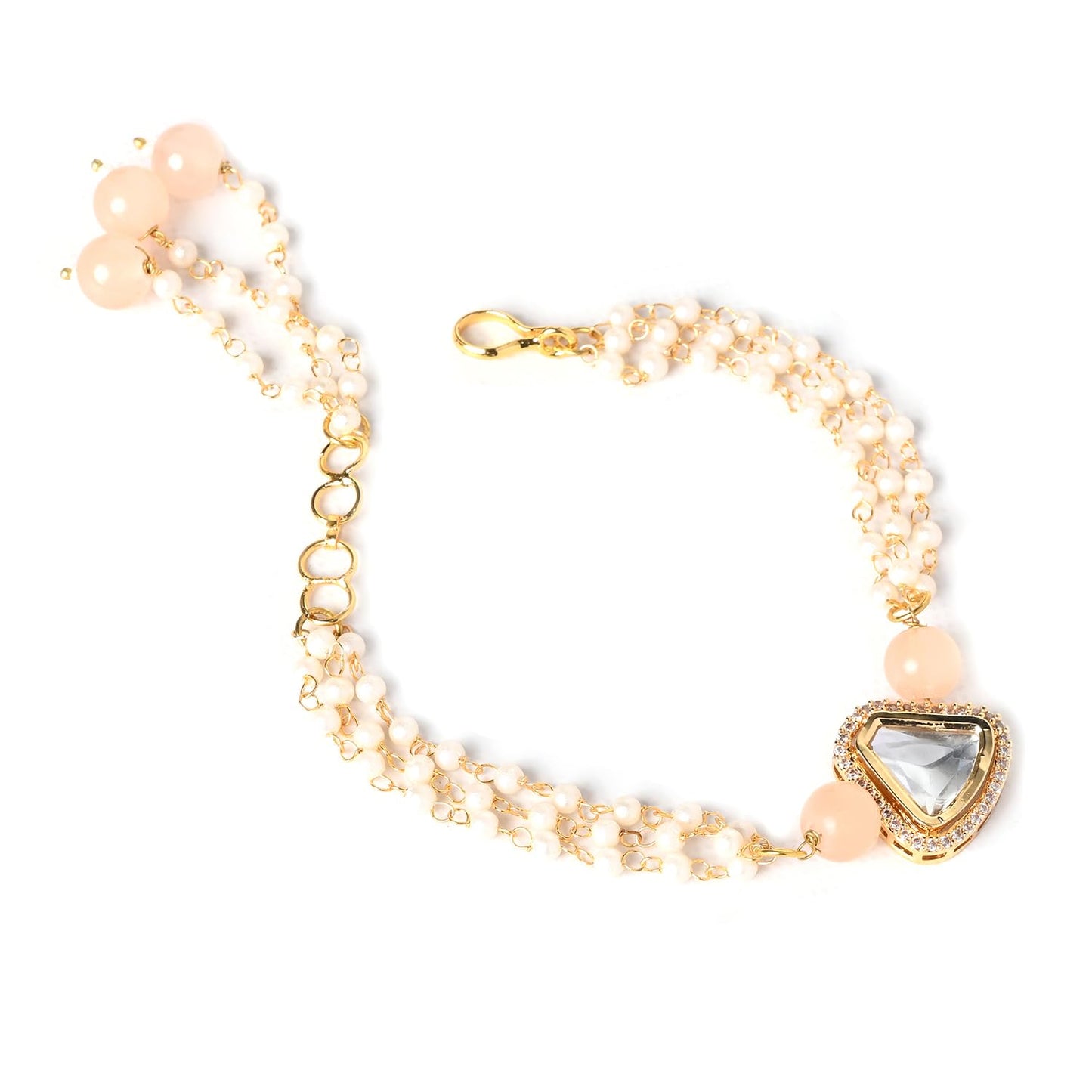 Jewellity Peach Foil Kundan and pearl bracelet/handchain/haathphool for women/Girls HCK-5178