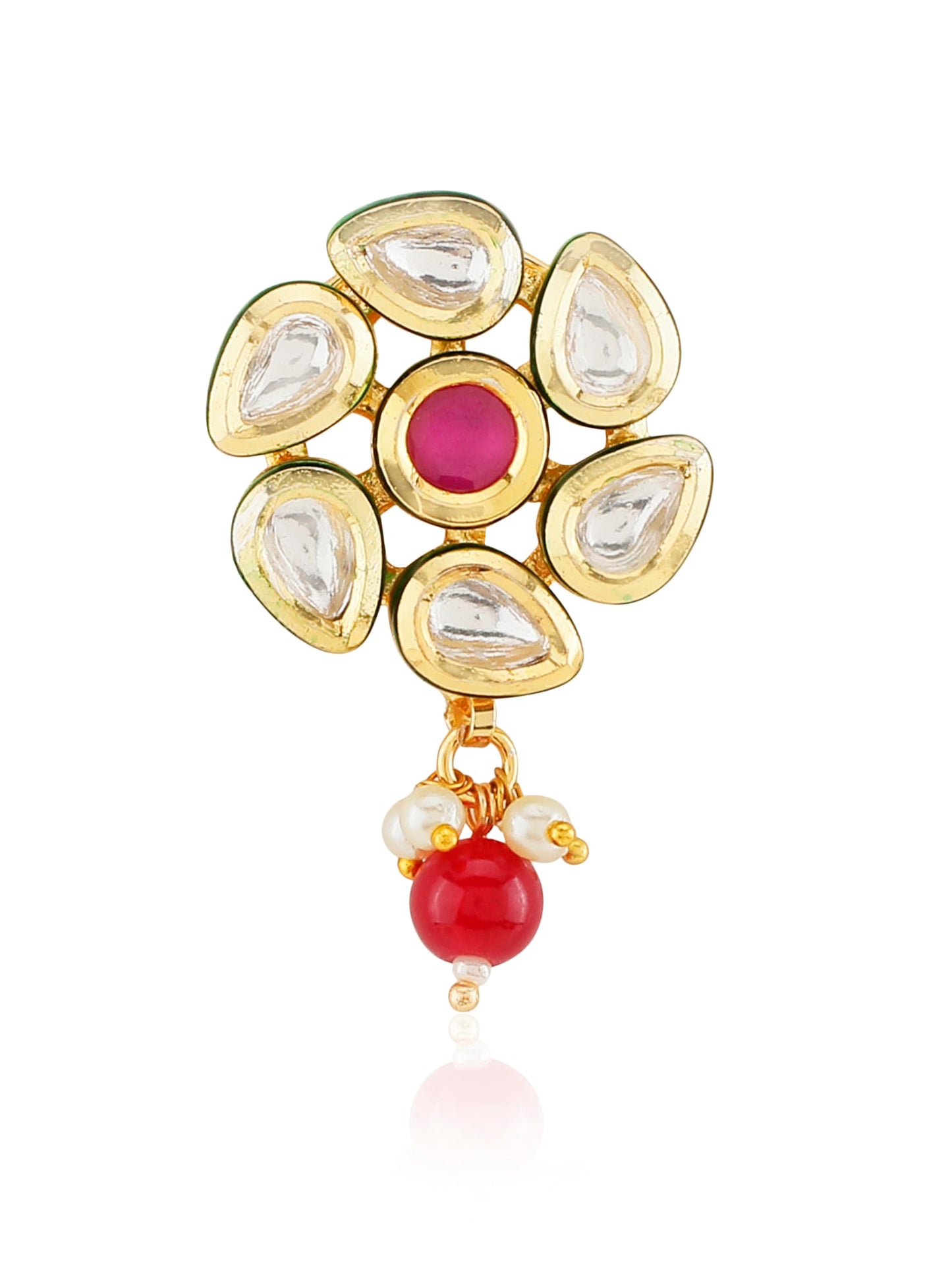 Jewellity Red Stone with Kundan in Gold Ethnic/Traditional/Stud Earrings with Red Bead Drop for Women/Girls ERK-5213