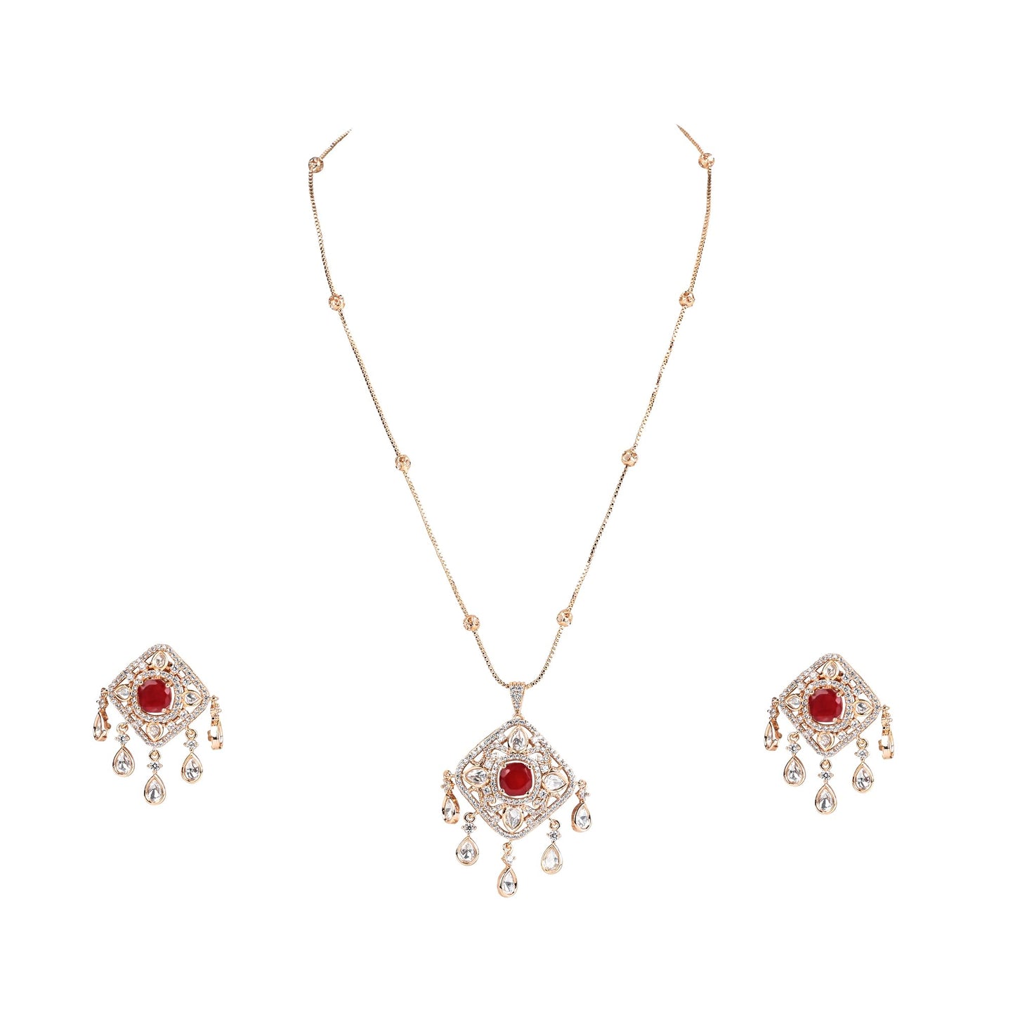 Ruby Barfi Pendant Set