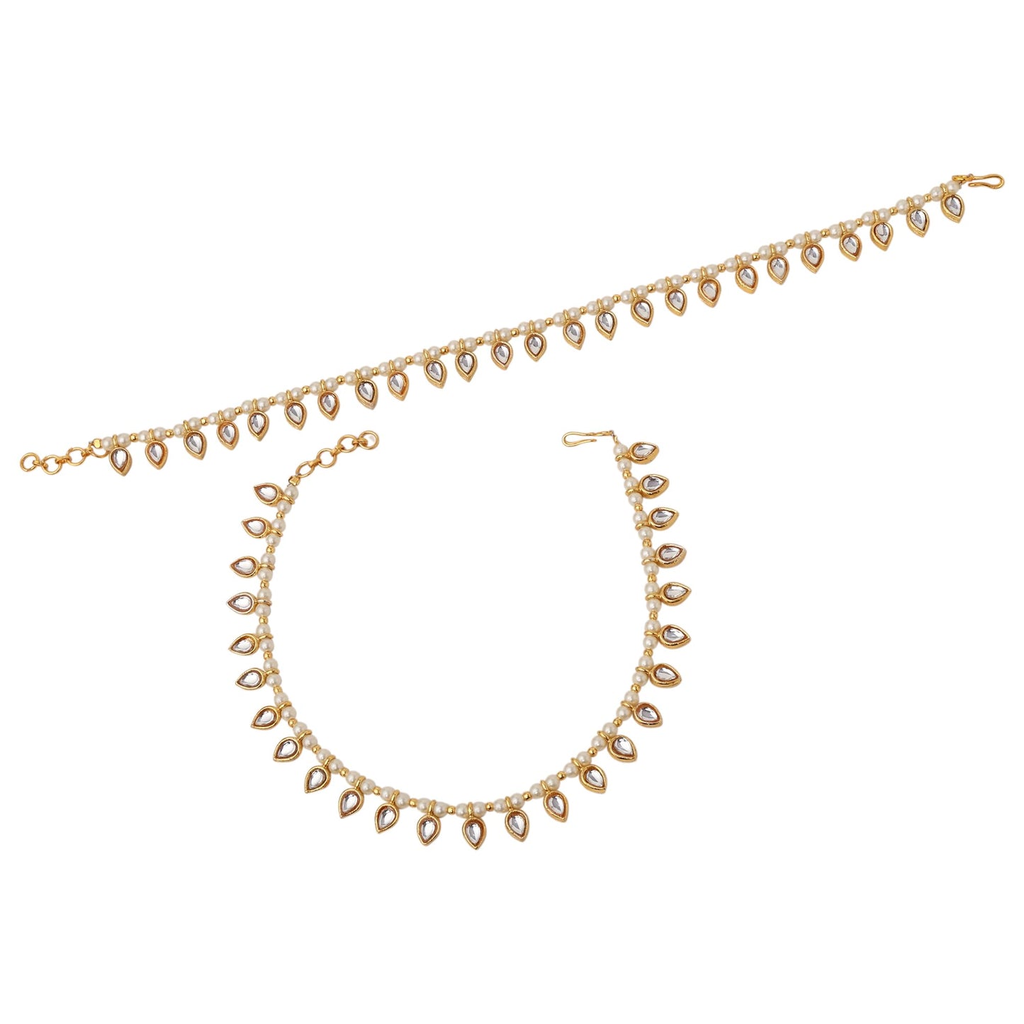 Reversible Pearl Kundan Anklets (Set of 2)