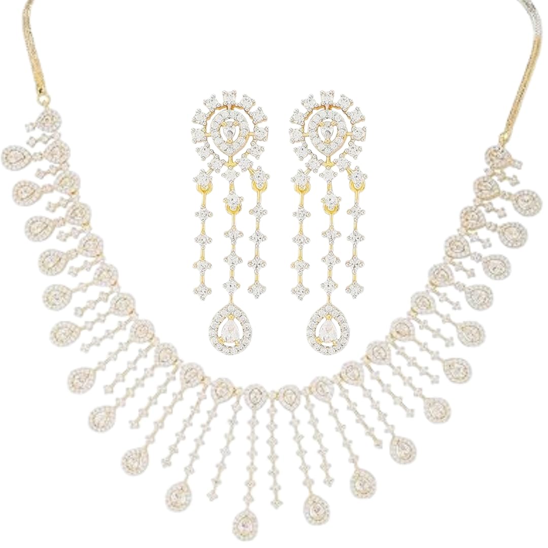 Jewellity Premium American Diamond/AD Designer Necklace With Earrings Set For Girls/Women NSA-776