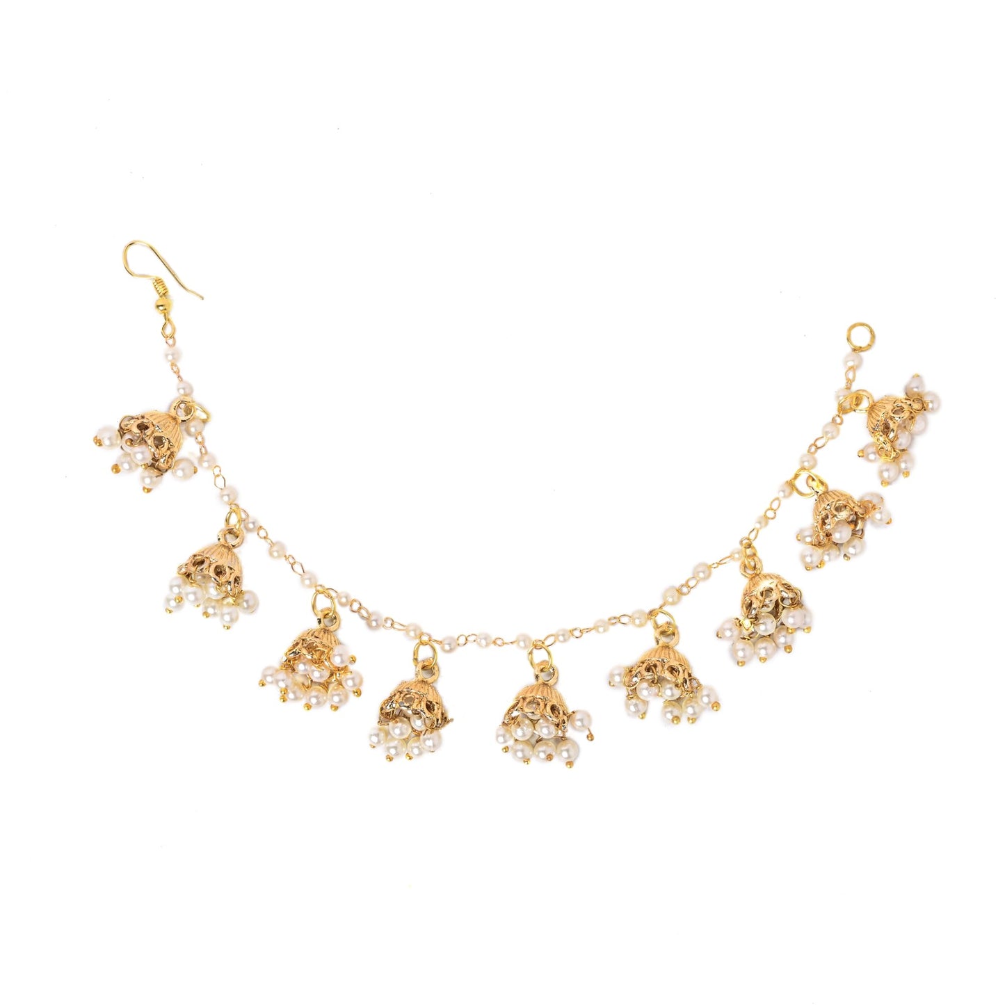 Jewellity Pearl and Gold Jhumki Hair Accessory, Ear Chain/Earring Supporter (Pair) For Girls/Women EC-206