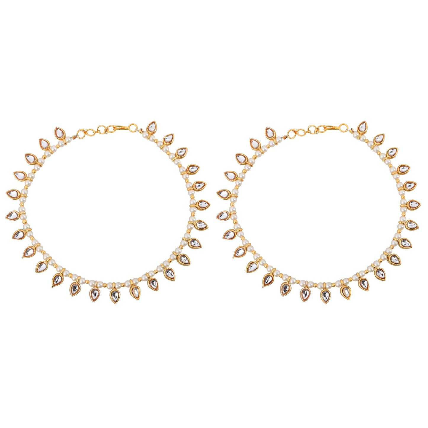 Reversible Pearl Kundan Anklets (Set of 2)