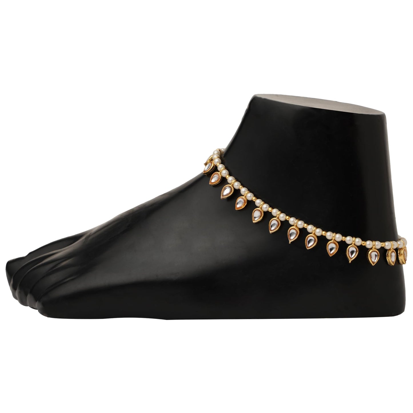 Reversible Pearl Kundan Anklets (Set of 2)
