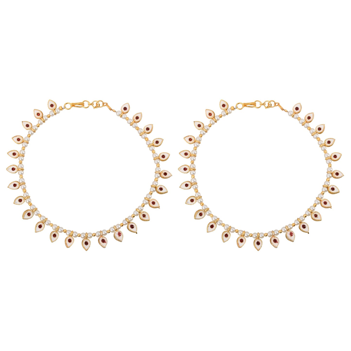 Reversible Pearl Kundan Anklets (Set of 2)