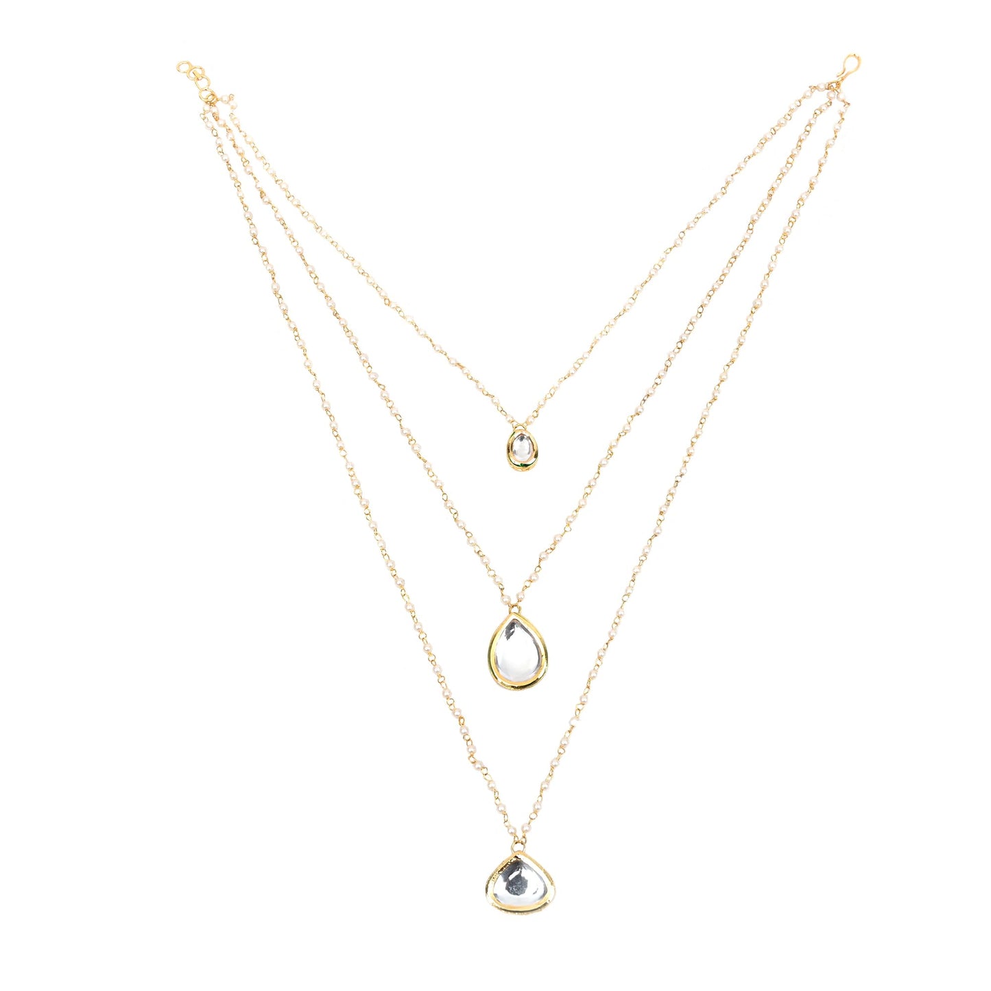 Jewellity Pearls Chain Necklace Set with Gold Kundan Drops and Studs For Girls/Women NSK-5261