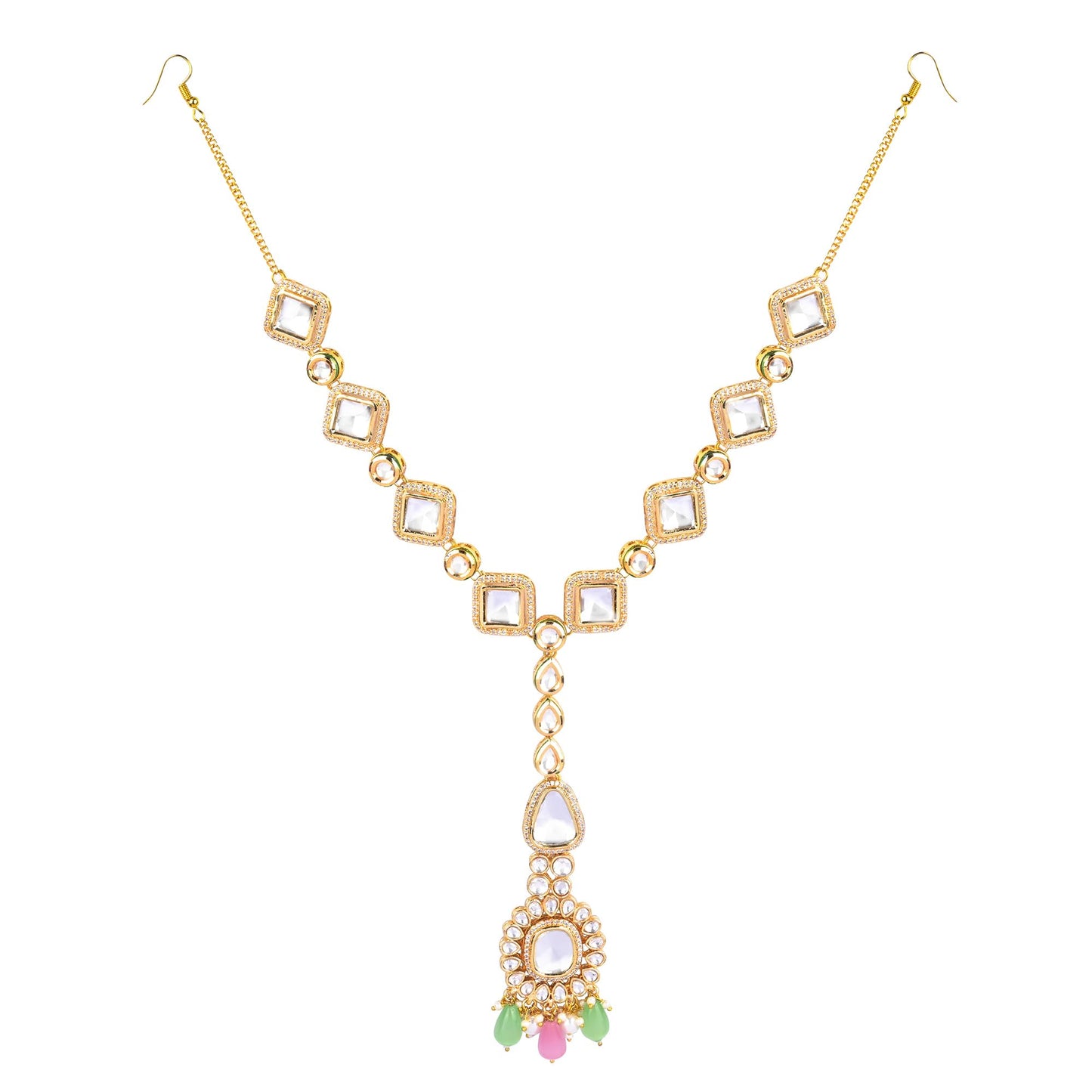 Kundan Pink and Green Mathapatti / Sheeshfool