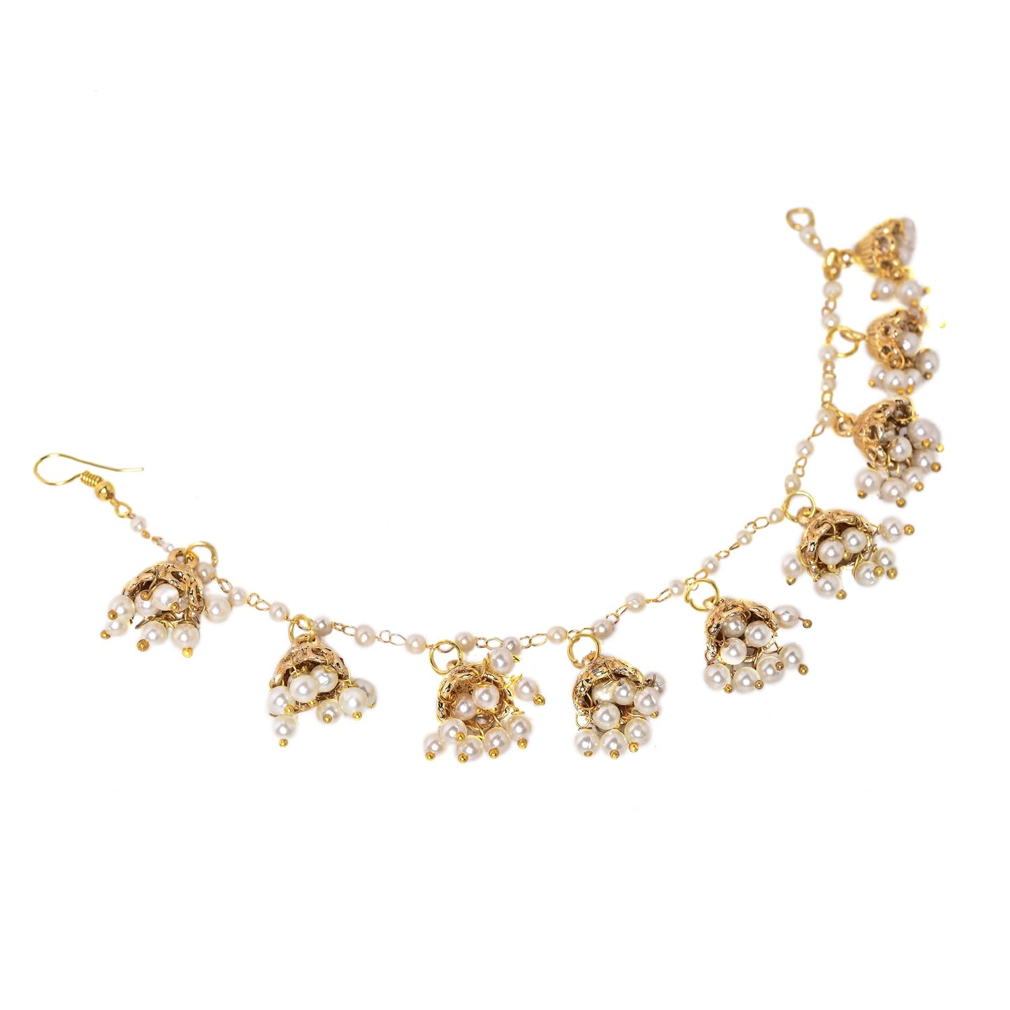 Jewellity Pearl and Gold Jhumki Hair Accessory, Ear Chain/Earring Supporter (Pair) For Girls/Women EC-206