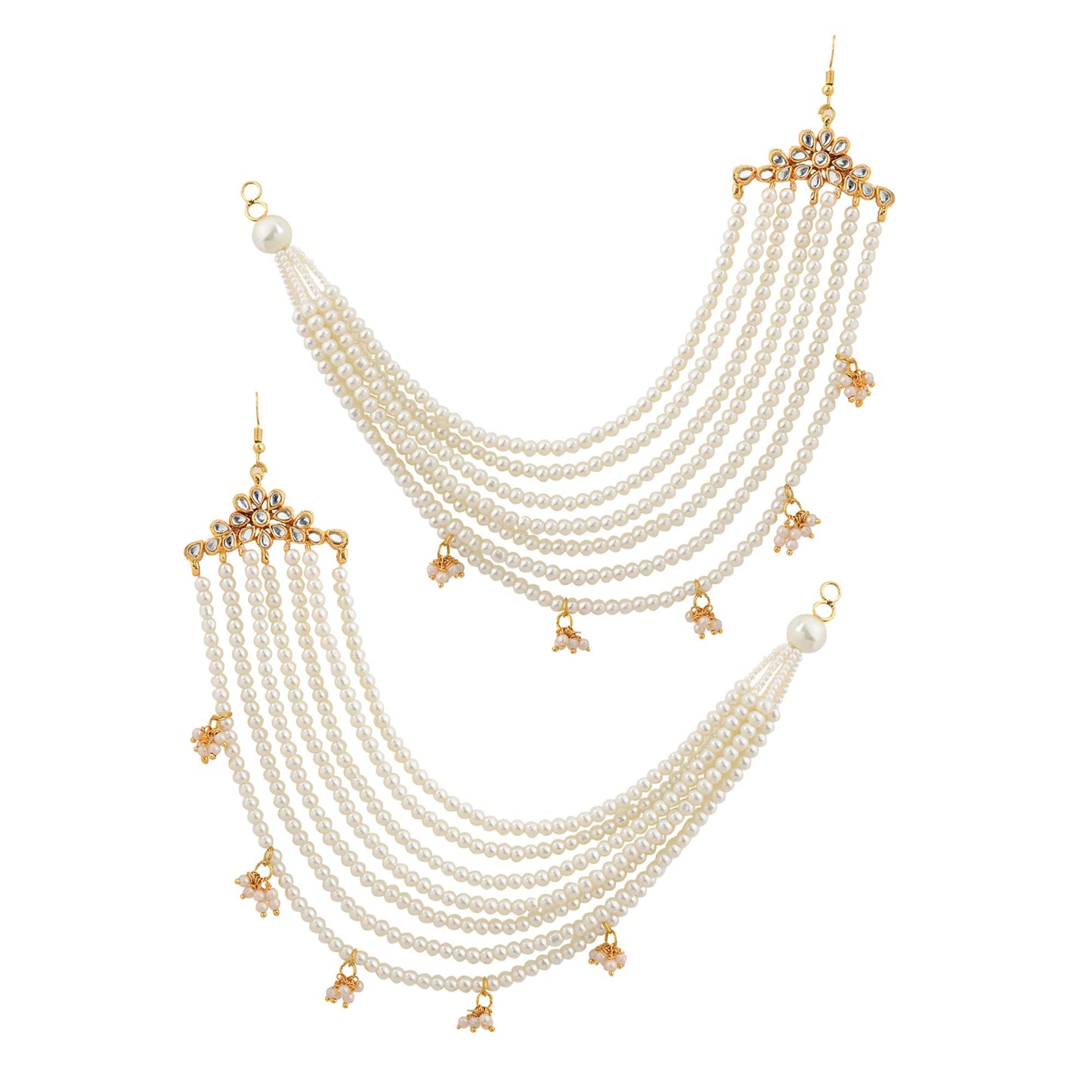 Jewellity White Pearls Ear chains, Earring supporter, Kaan chain, Hair chain,Hair accessory For Women EC-201