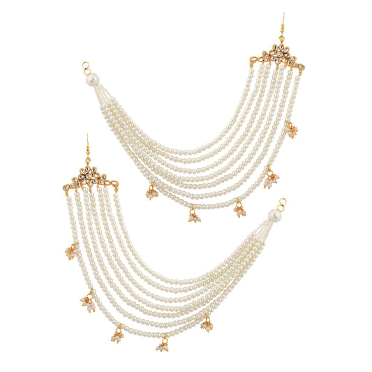 Jewellity White Pearls Ear chains, Earring supporter, Kaan chain, Hair chain,Hair accessory For Women EC-201