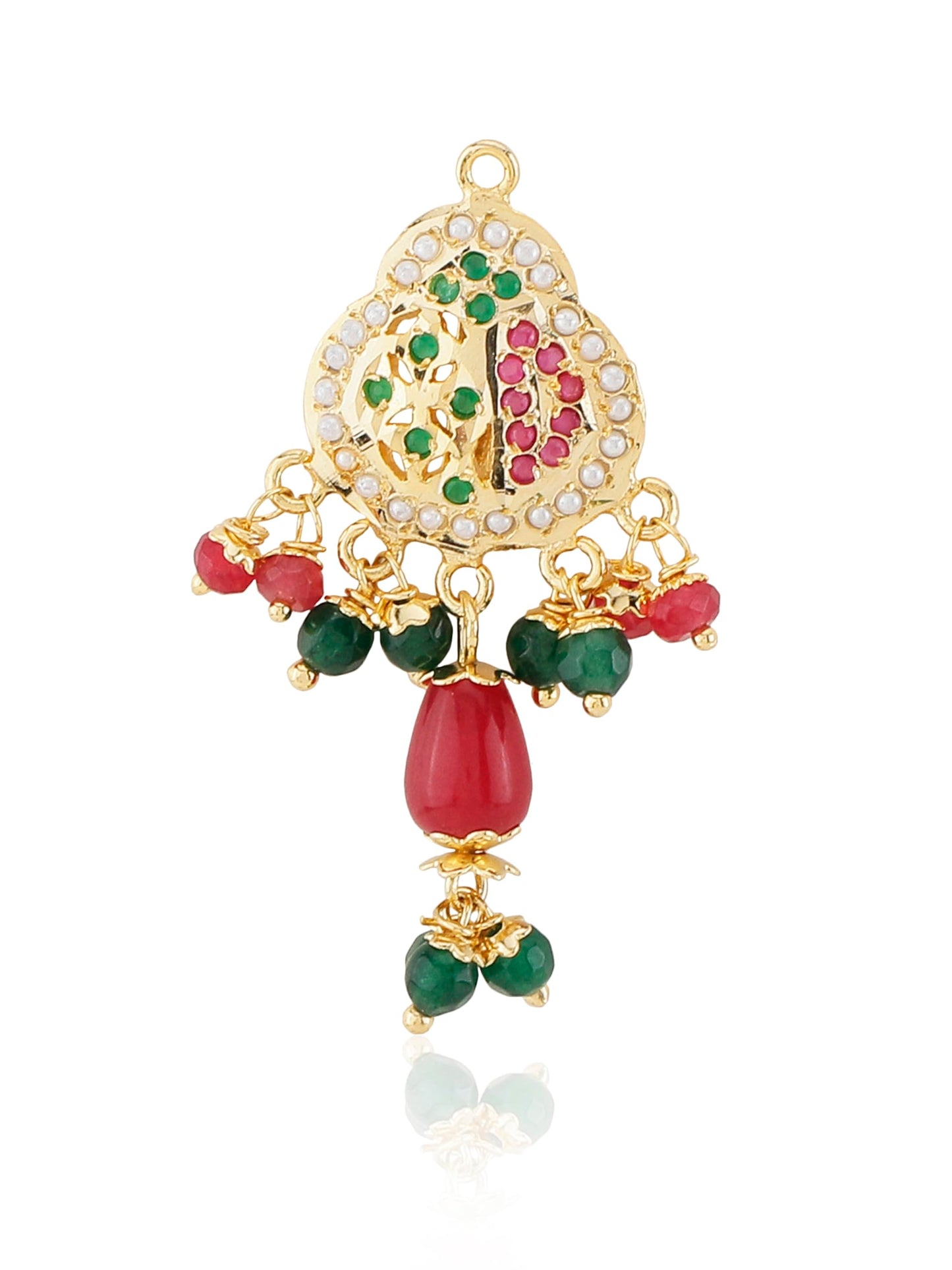 Jewellity Ruby Red, Green and White in Gold Designer Jadau Pendant Necklace With Earrings Set For Girls/Women PSJ-904