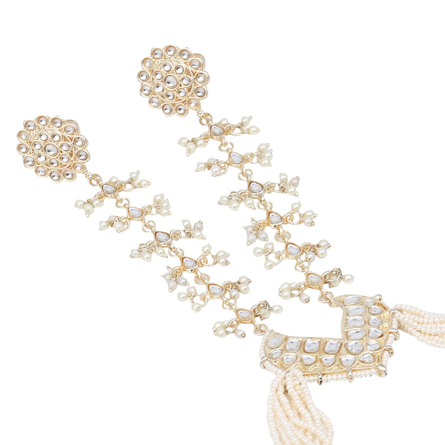 Jewellity White Kundan Hand Chain/Hathfool/Bracelet/Hand Harness with Two Rings, Pearl Chains, Chandbali Centrepiece, Bridal For Women/Girls HCK-5257