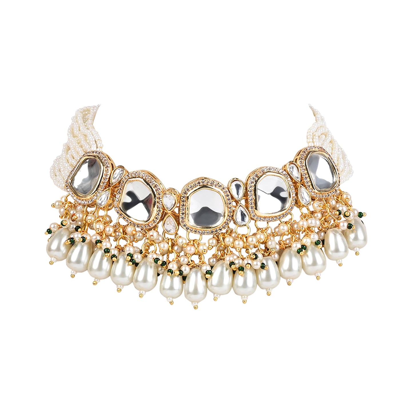 Kundan and Pearls Choker Necklace and Earrings Set