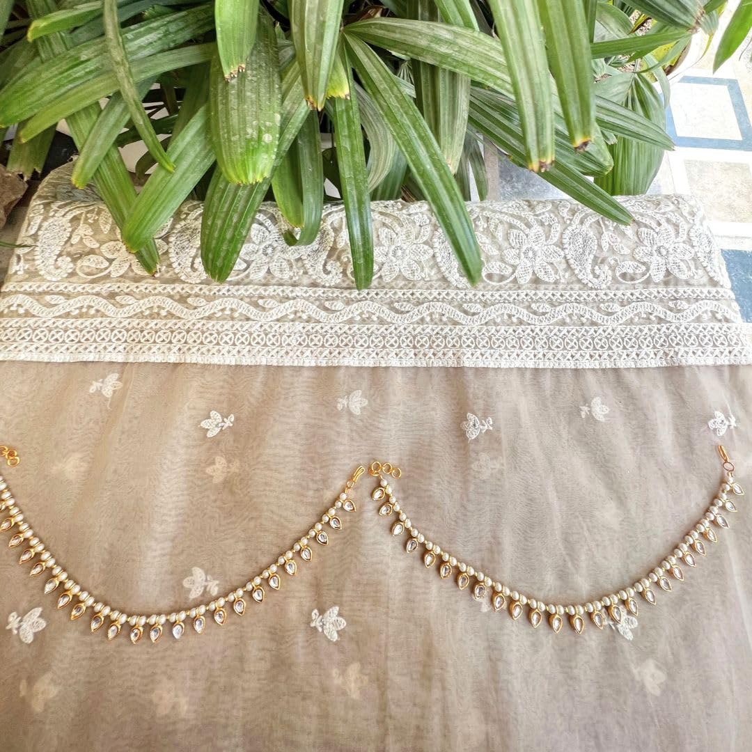 Reversible Pearl Kundan Anklets (Set of 2)