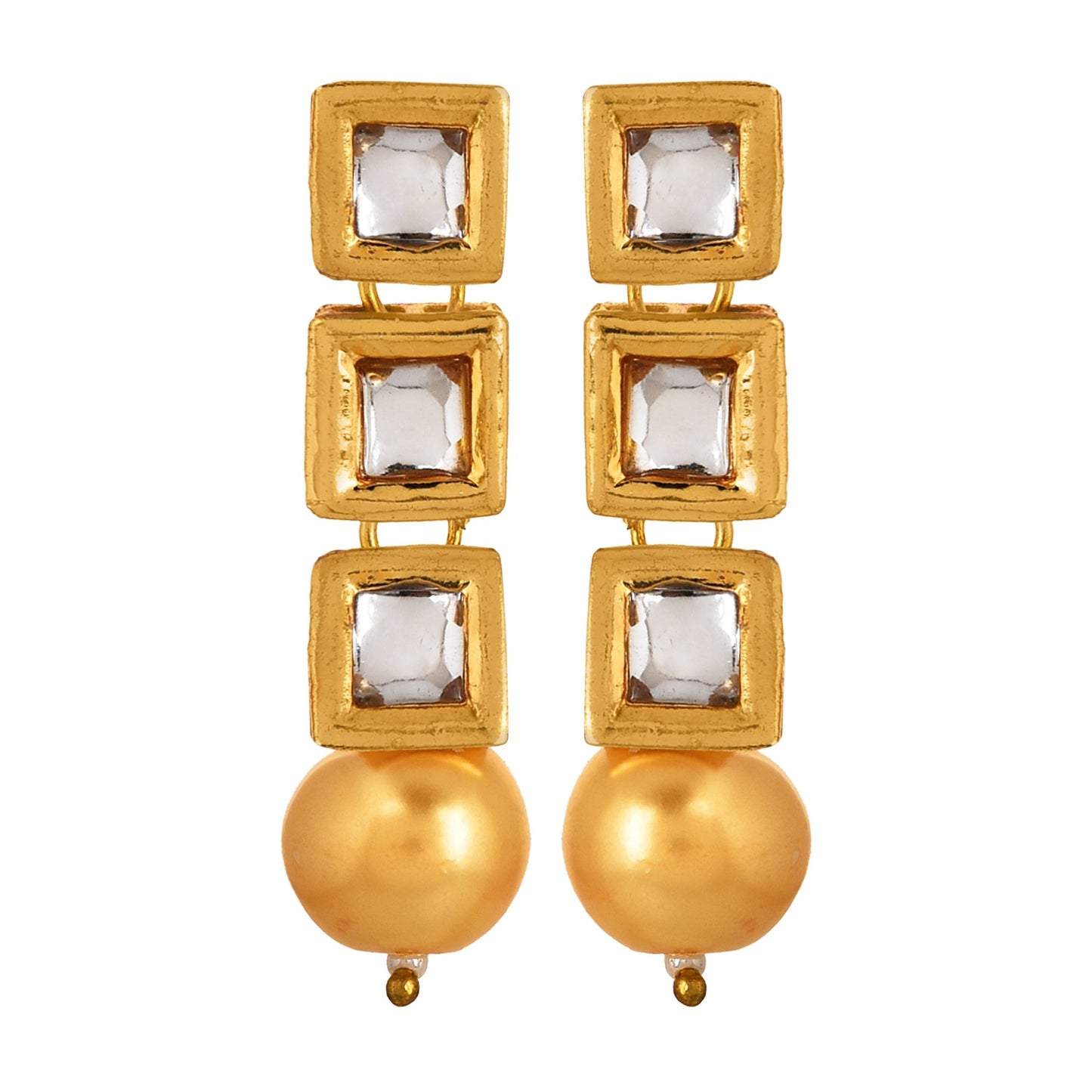 Square Kundan And Pearl Single Line Golden Designer Necklace Set For Women/Girls NSK-539