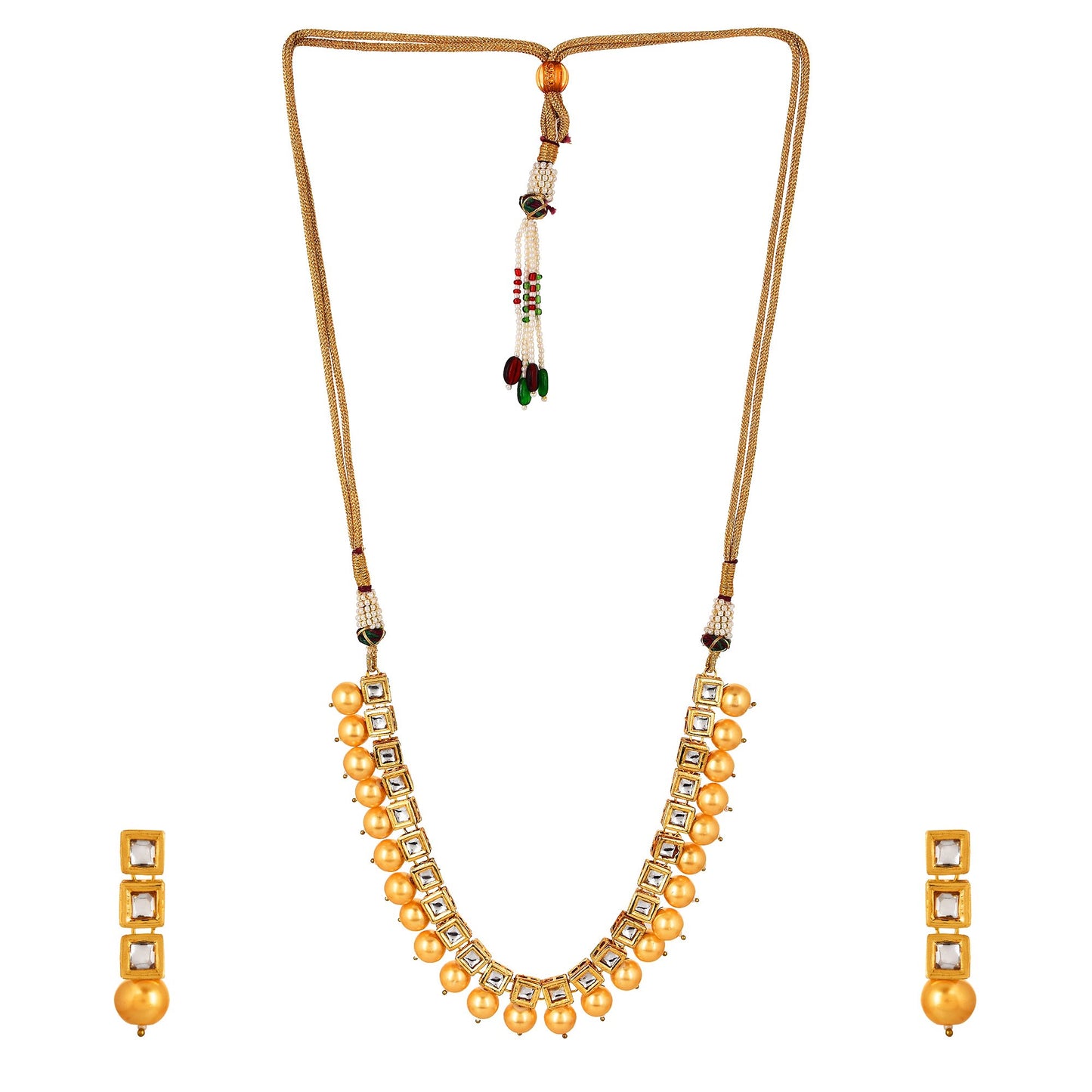 Square Kundan And Pearl Single Line Golden Designer Necklace Set For Women/Girls NSK-539