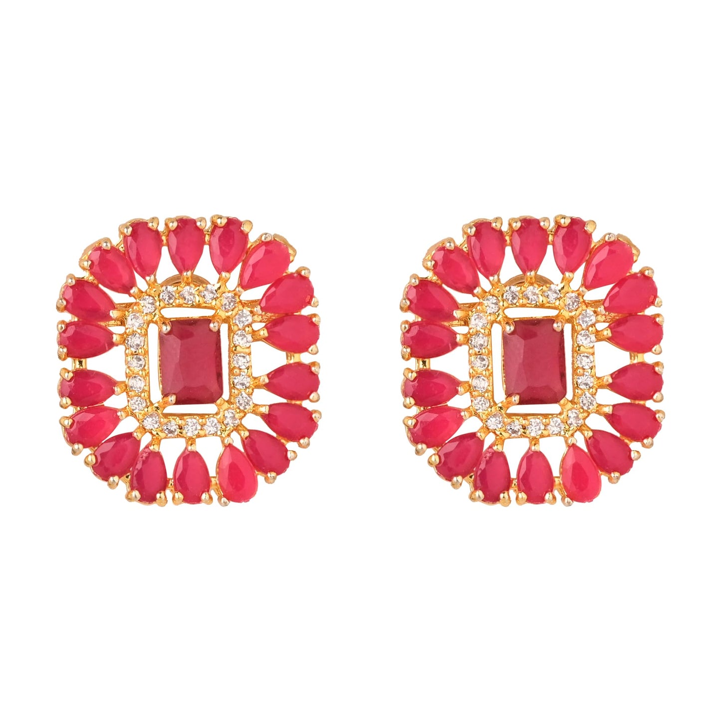 Jewellity Red Golden Pendant And Earrings Set (with chain) For Women/Girls PSG-1101