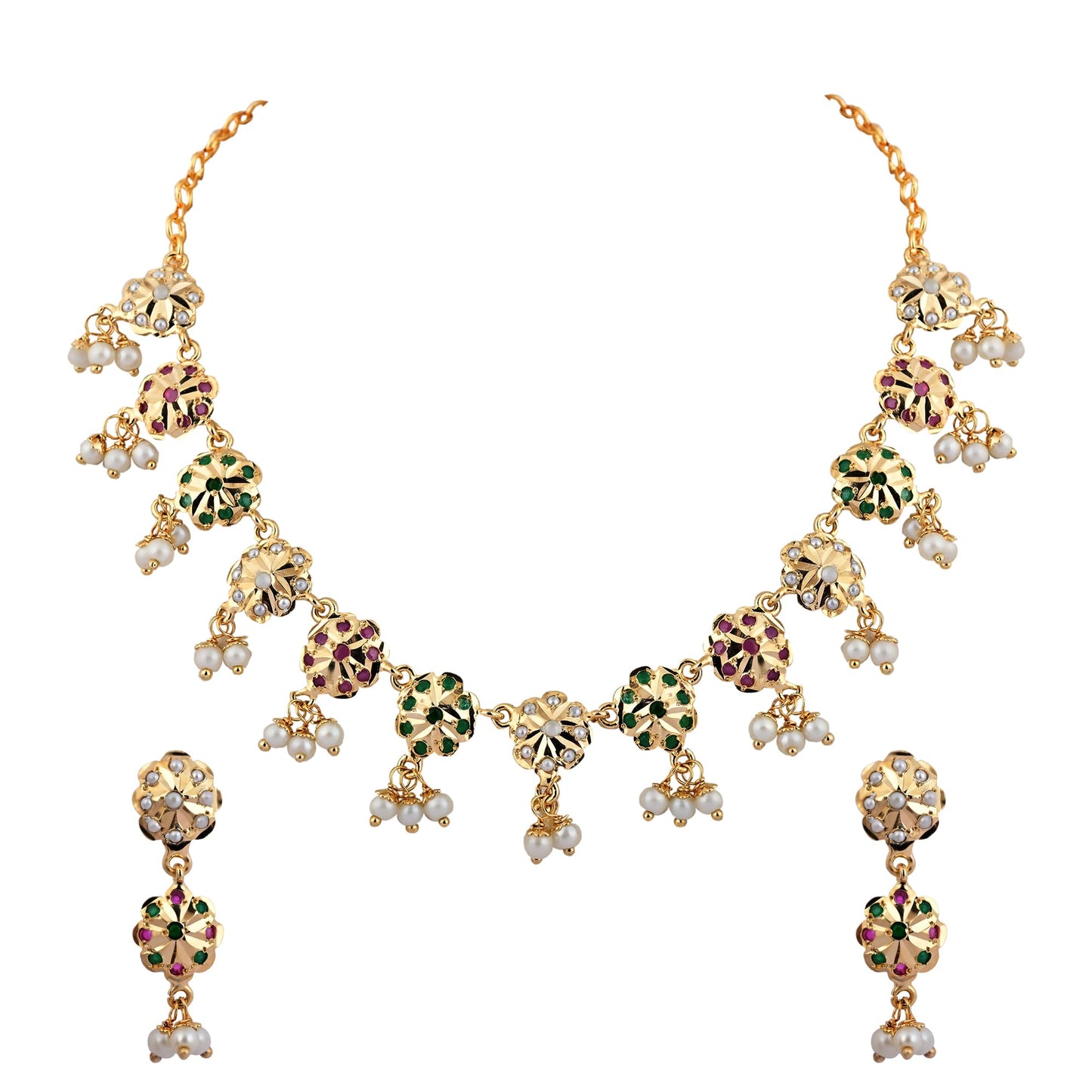 Multicolour Jadau Stone Necklace Set