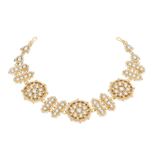 Jewellity Light Gold And White Kundan Headband | Head accessory | Mathapatti Hair Band | Matha patti Fusion Ethnic Hair Accessory for Festive Wedding Head band For Women And Girls HBK-5119