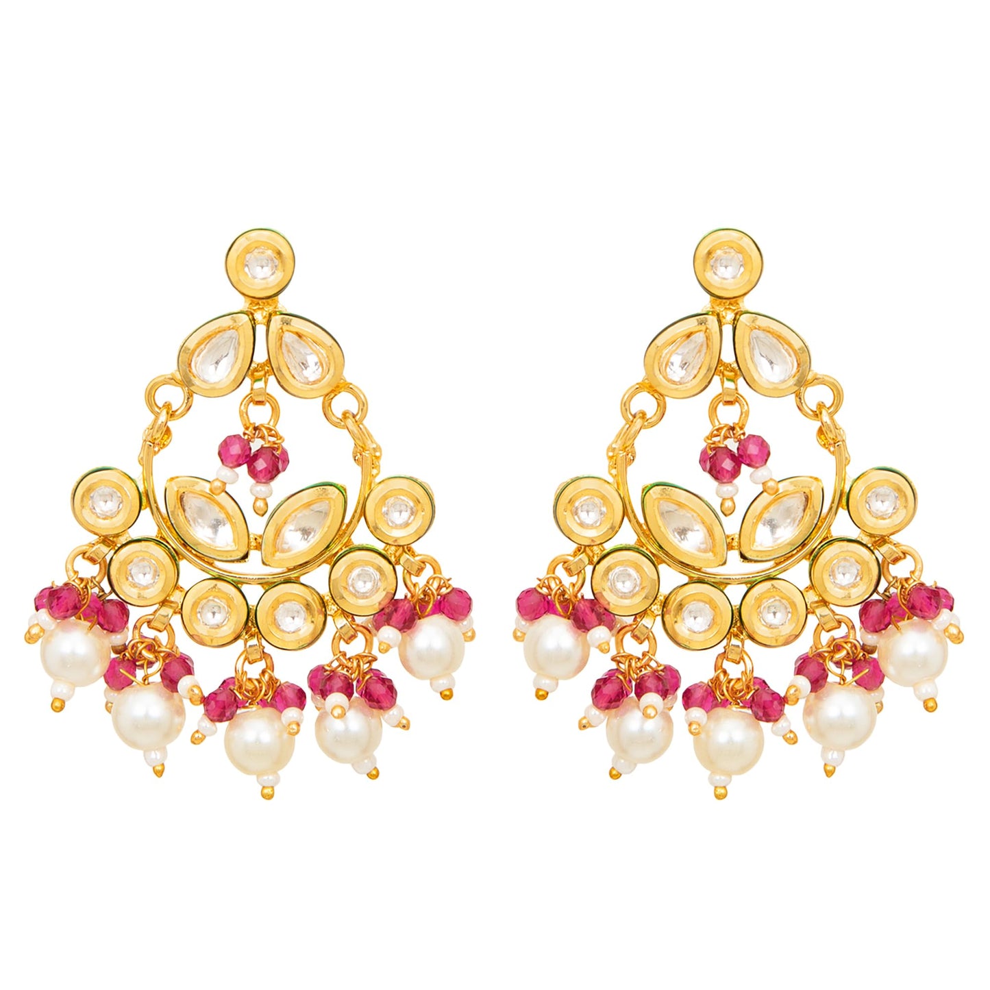 Jewellity Red Kundan with Back Meena Chandbali Dangle Earrings for Women/Girls ERK -5193