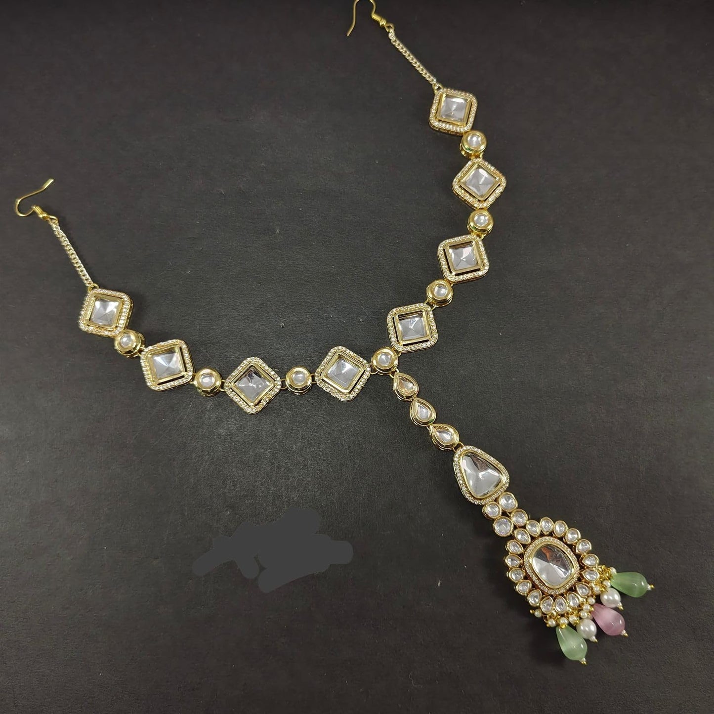 Kundan Pink and Green Mathapatti / Sheeshfool