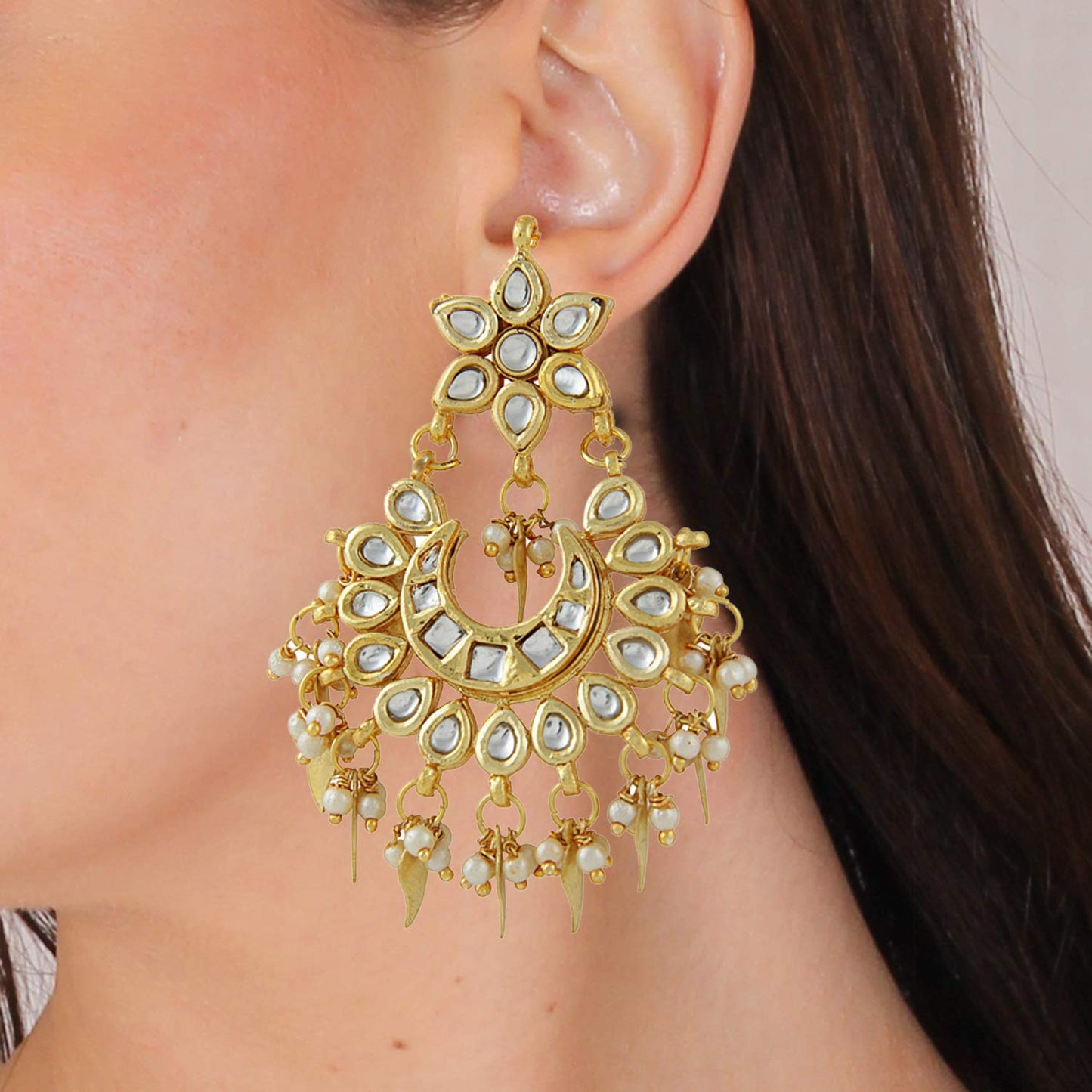 Jewellity Kundan Gold Leaf Chandbali Ethnic Traditional Wedding Earrings for Women ERK-504