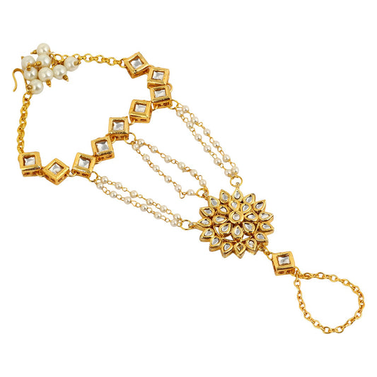 Jewellity Kundan Sunflower Handchain (Haathphool/Haathfool) Golden Bracelet Wedding Designer Traditional Cocktail Fusion wear Gifts for Women HCK-555