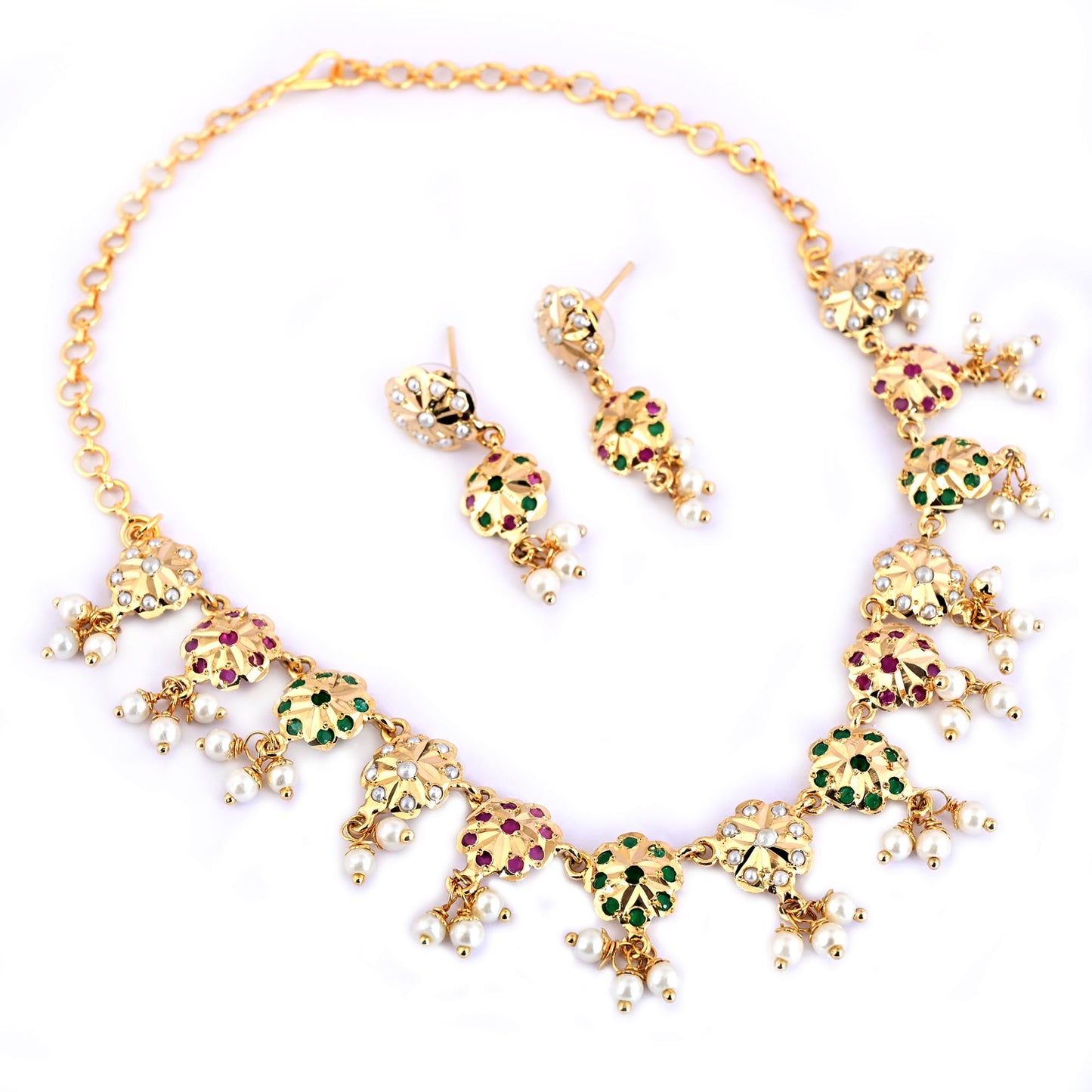 Multicolour Jadau Stone Necklace Set