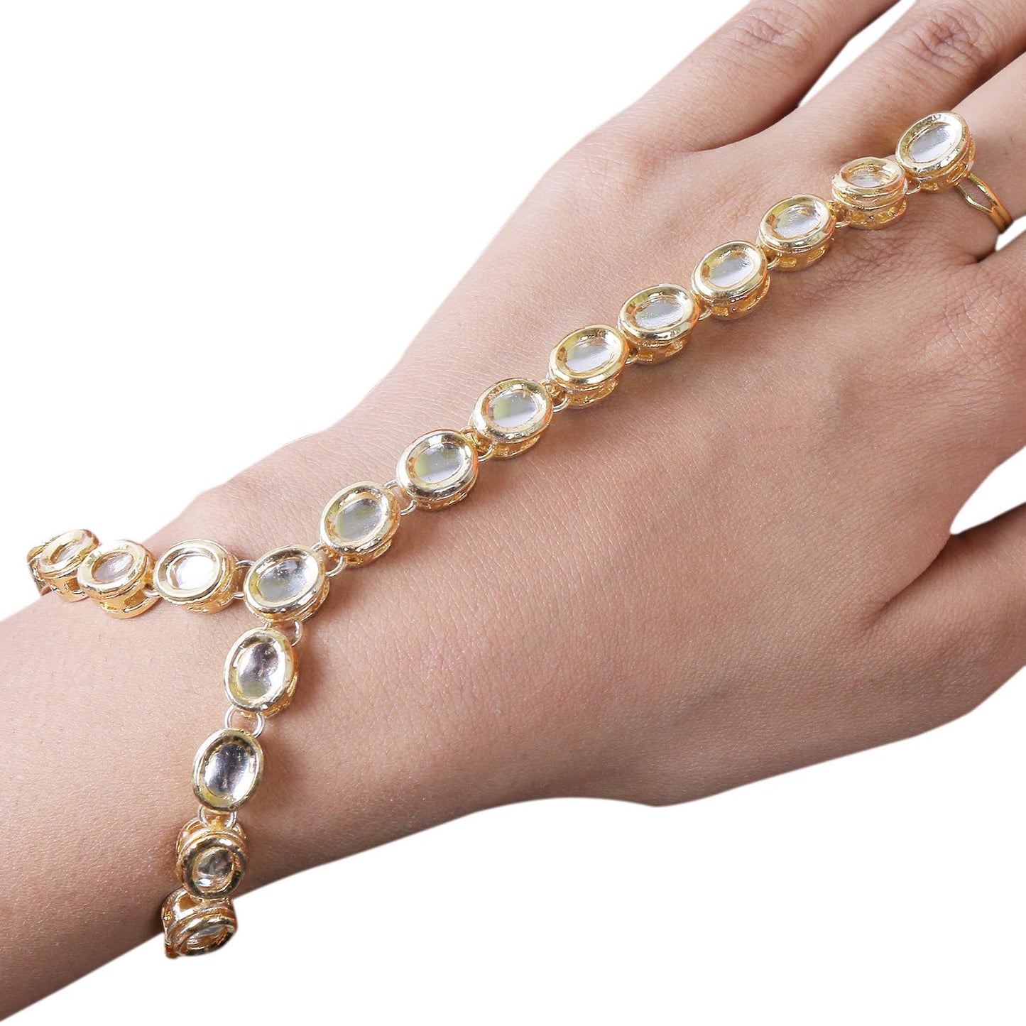 Jewellity Kundan Handchain with Ring/Hathfool/Bracelet with Ring Gift for women/girls (One Piece) HCK-525
