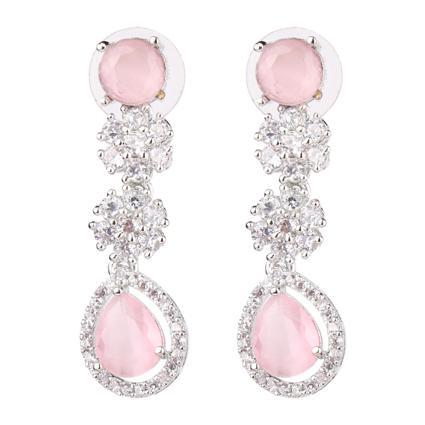 Pink and Silver Necklace with Long Earrings