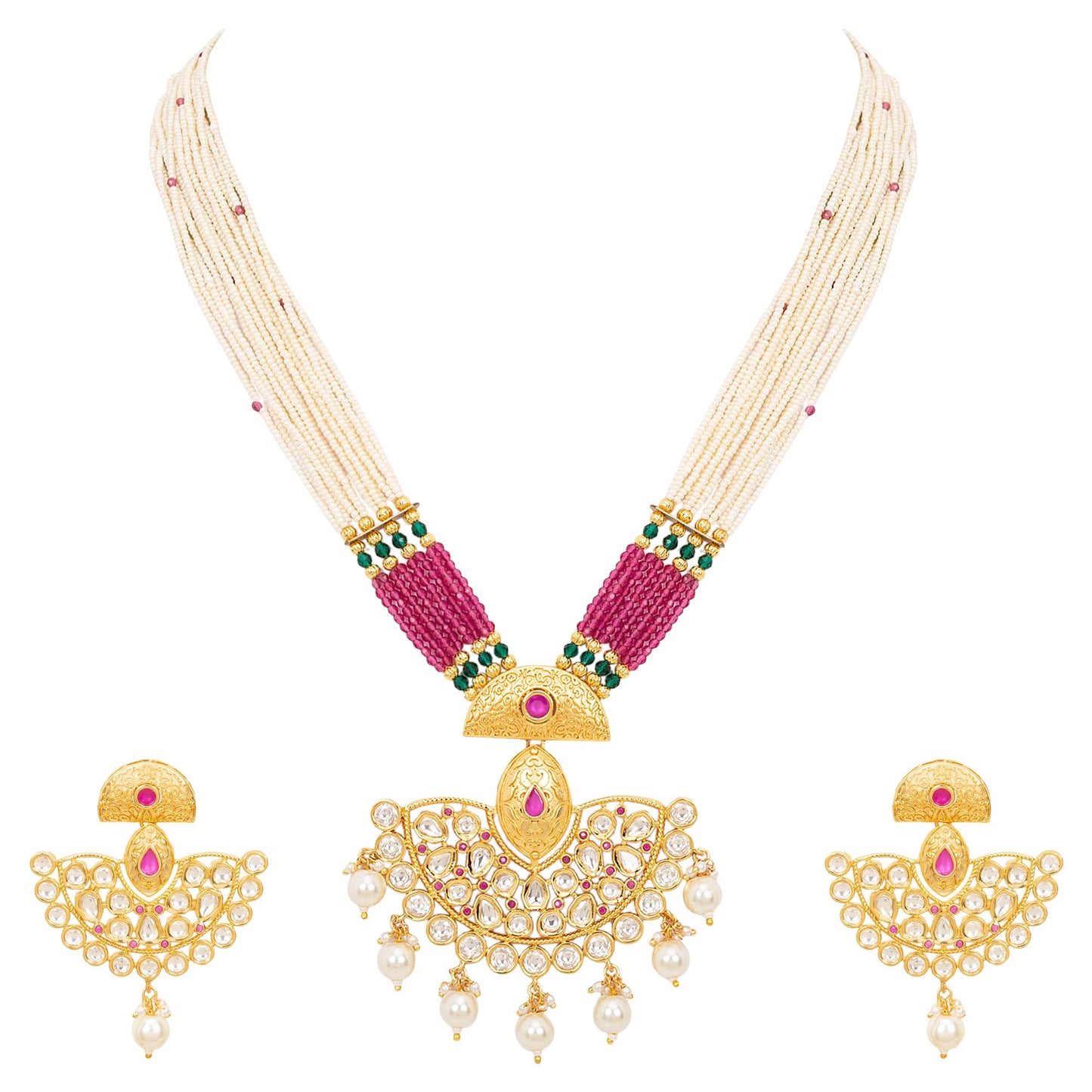 Ruby Pearls Long Polki Necklace