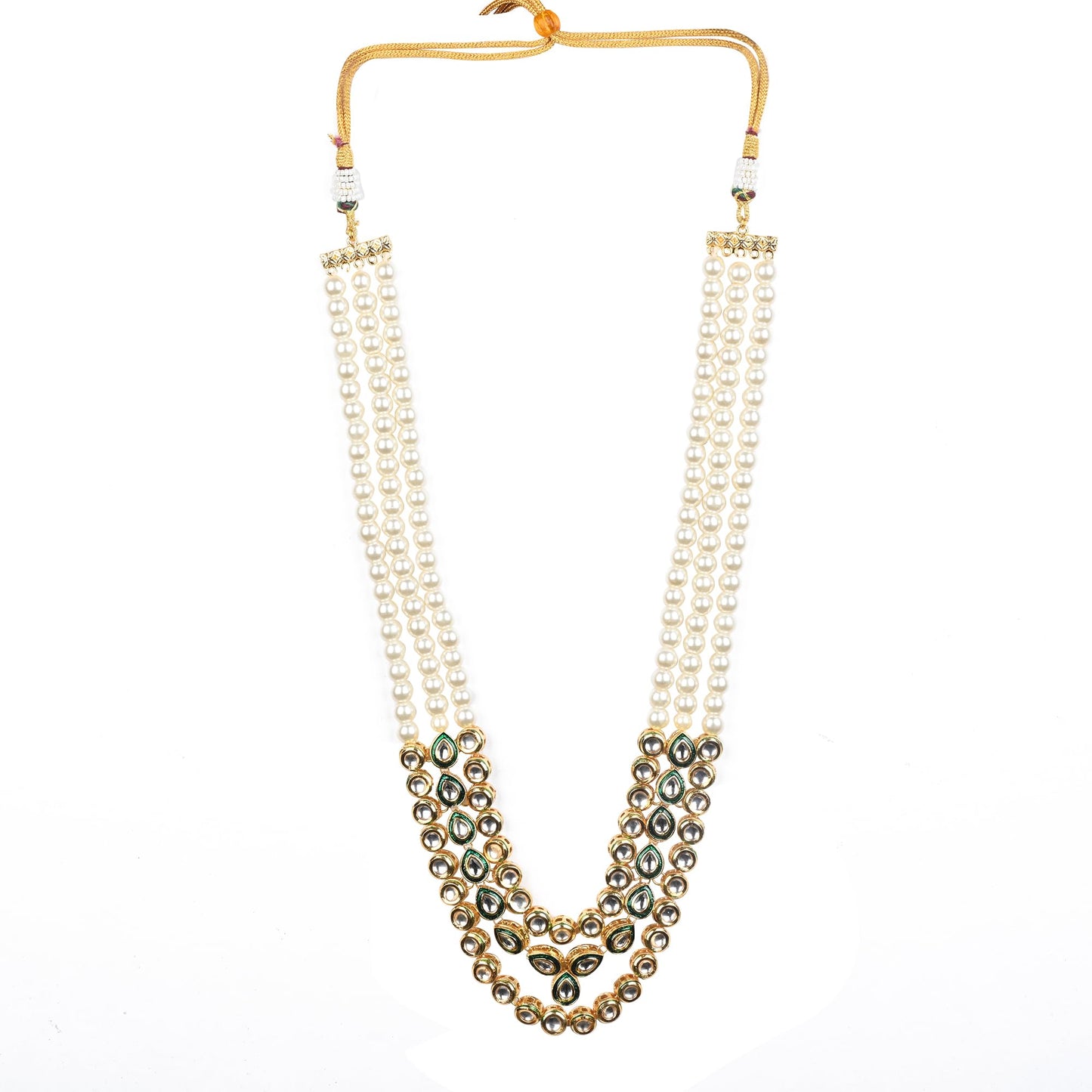 Traditional Multi-Strand Green Kundan Stones  Pearl Necklace